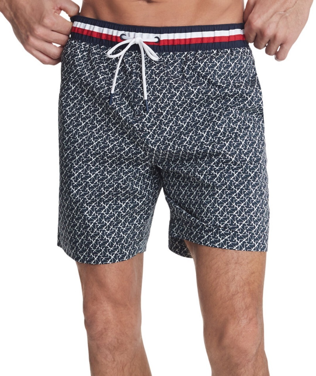 Tommy Hilfiger Men’s Corey Geo Printed 7″ Swim Trunks Black White Short NWT
