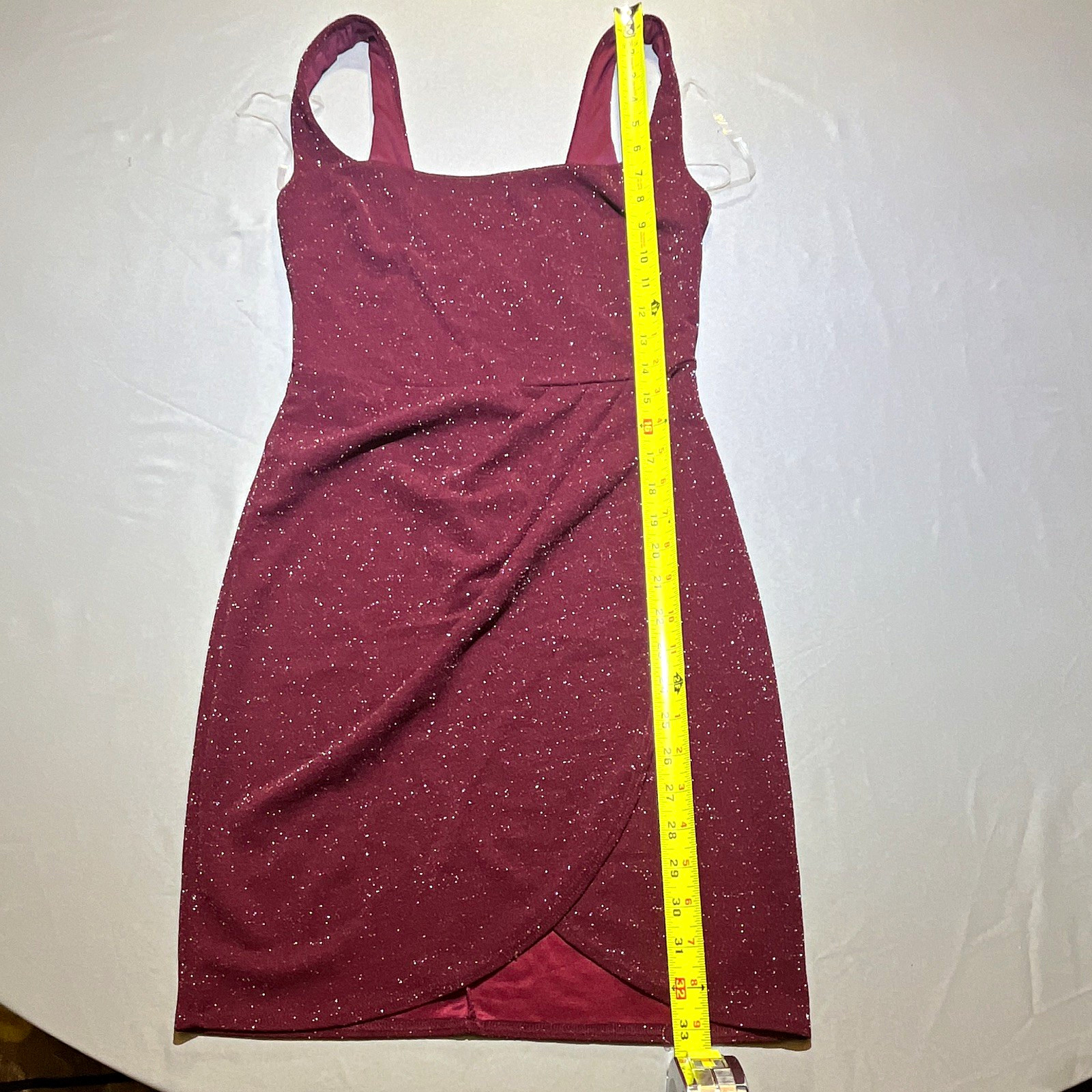 Dee Elly Burgundy Glitter Knit Bodycon Mini Dress Lined Stretch Sweetheart S