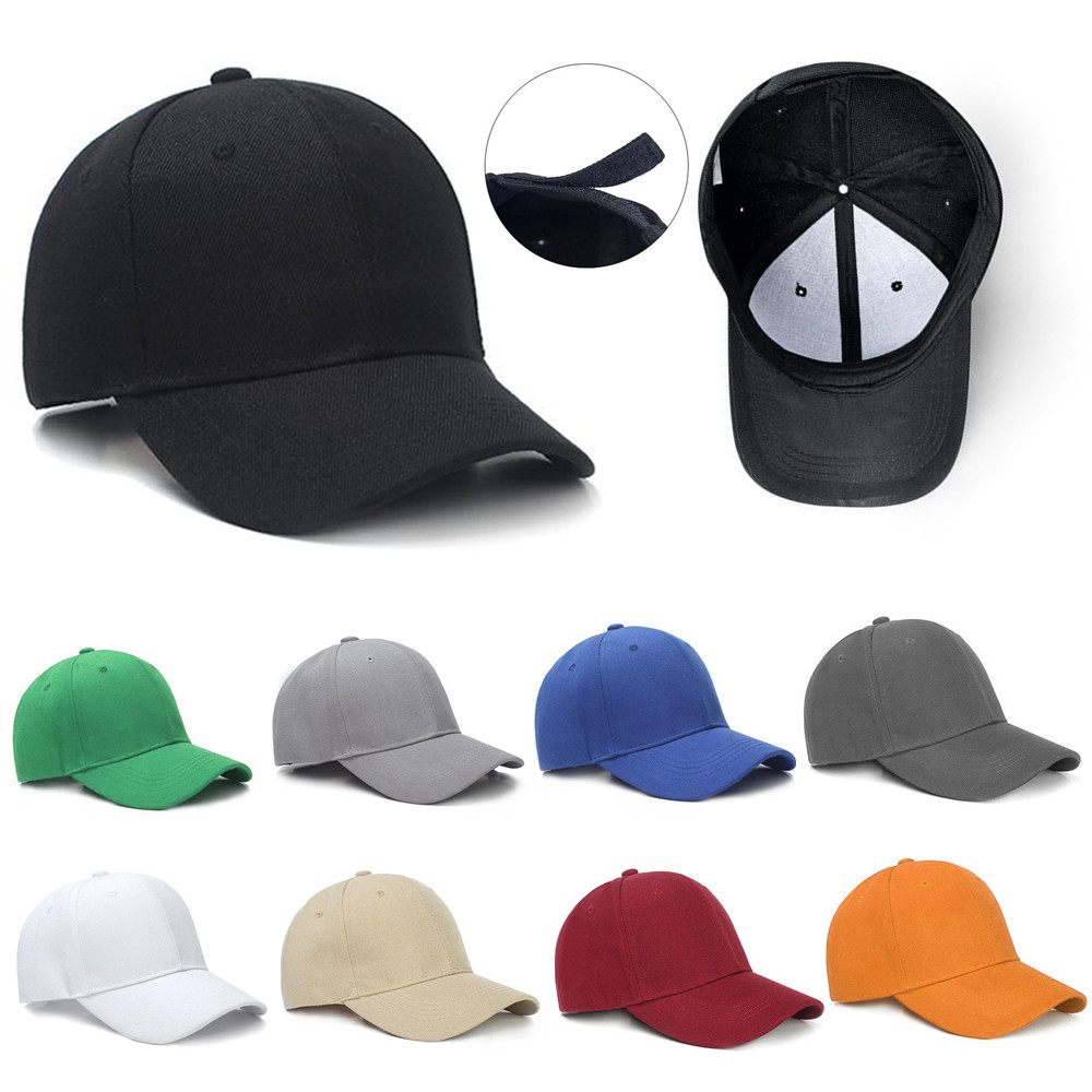 Mens Womens Plain Baseball Cap Hat Polo Style Wool Hook & Loop Adjustable Caps