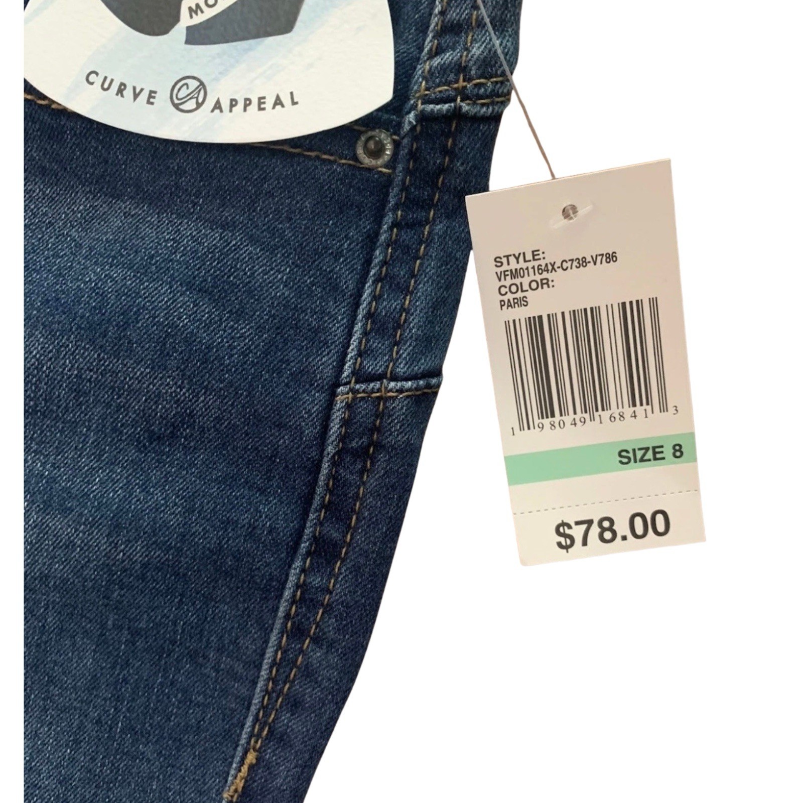 $78 Curve Appeal Skinny Flattering Size 8 Jeans High Rise Stretch Paris Blue NEW