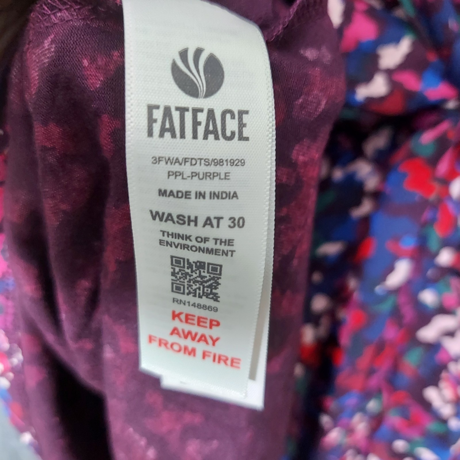 NWOT Fat Face Dress Women 10 Purple Floral Faux Wrap Long Sleeve Knee Length