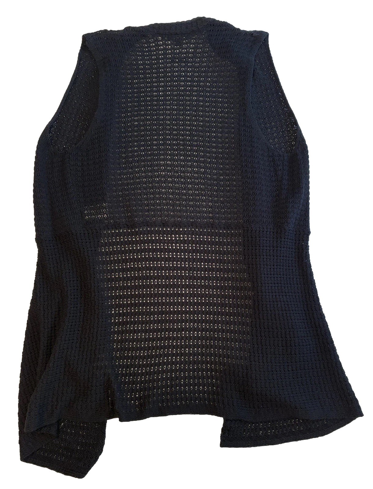RXB Womens Large Black Open Knit Duster Vest Longline Open Front Boho Layering
