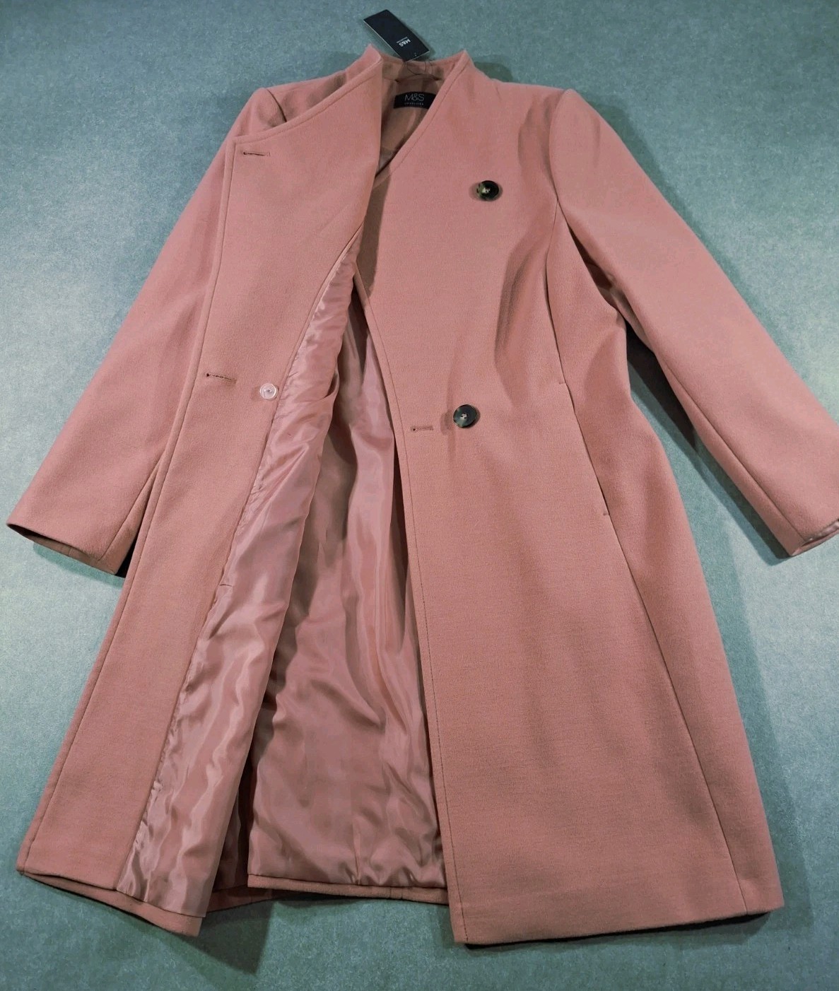 M&S Collection Car Coat Long Womens UK14 Pink Terracotta Button Casual BNWT