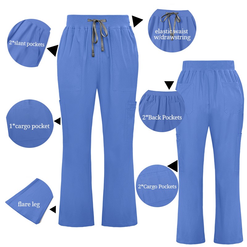 2025 Nursing Medical Scrub Set Flare Pants Drawstring Multi-pocket Comfortable