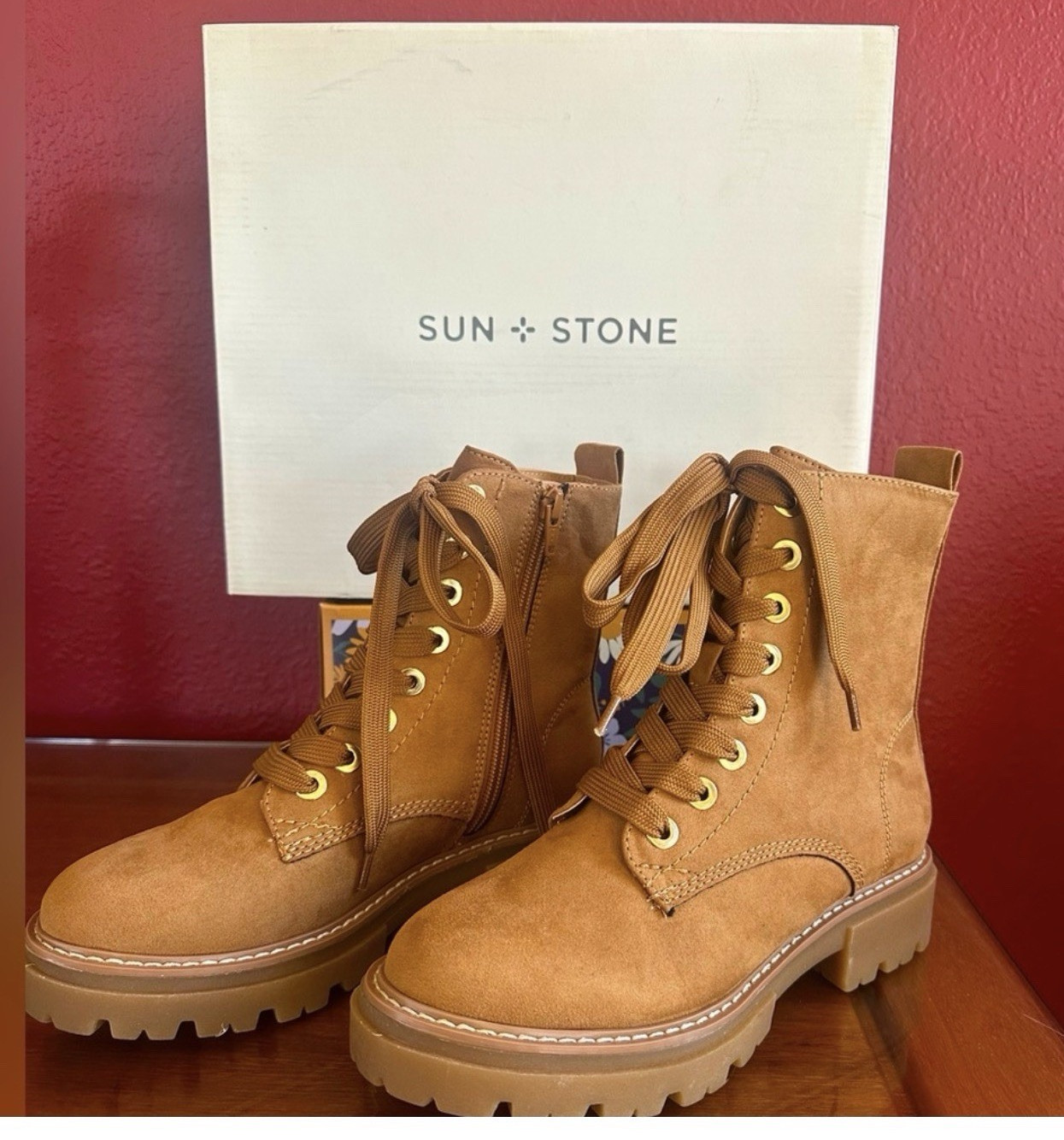SUN + STONE CANVAS ANKLE LACE-UP BOOTS WOMEN SZ 6M NWT
