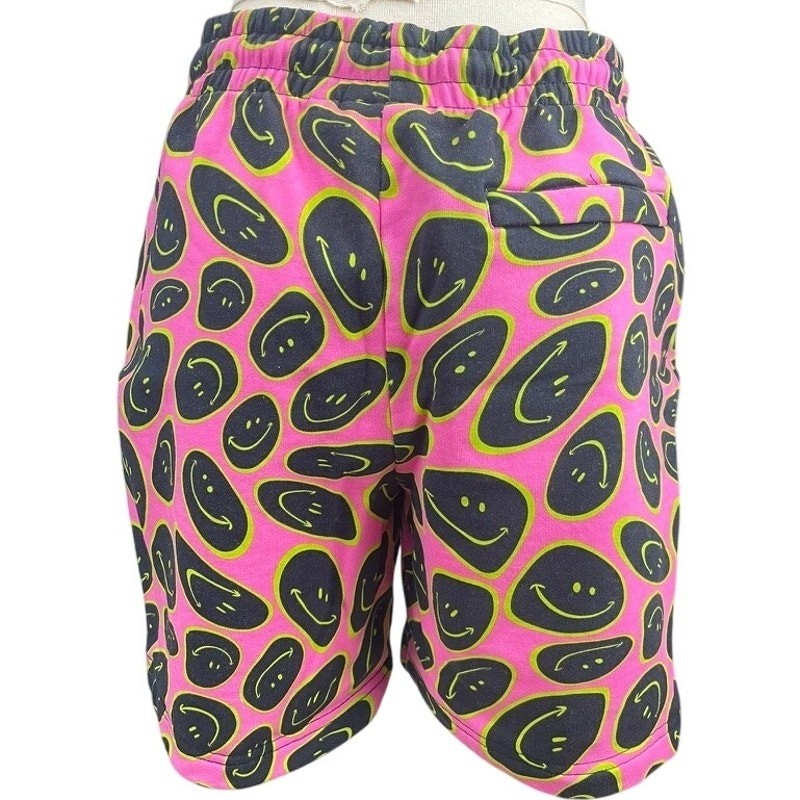NWT WeSC Unisex (M/L) Shorts Pink Marty Smiley Cotton Skate Rave Retro Pocket