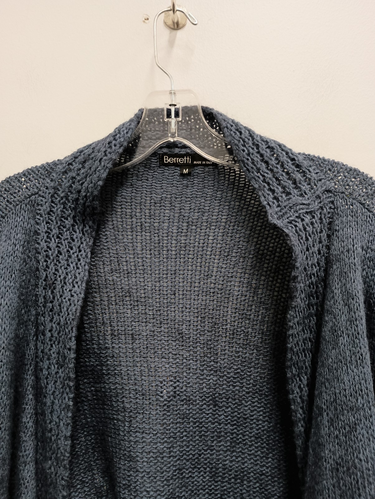 Berretti Womens Cardigan Medium Gray Wool Blend Cascading Bell Sleeve Timeless