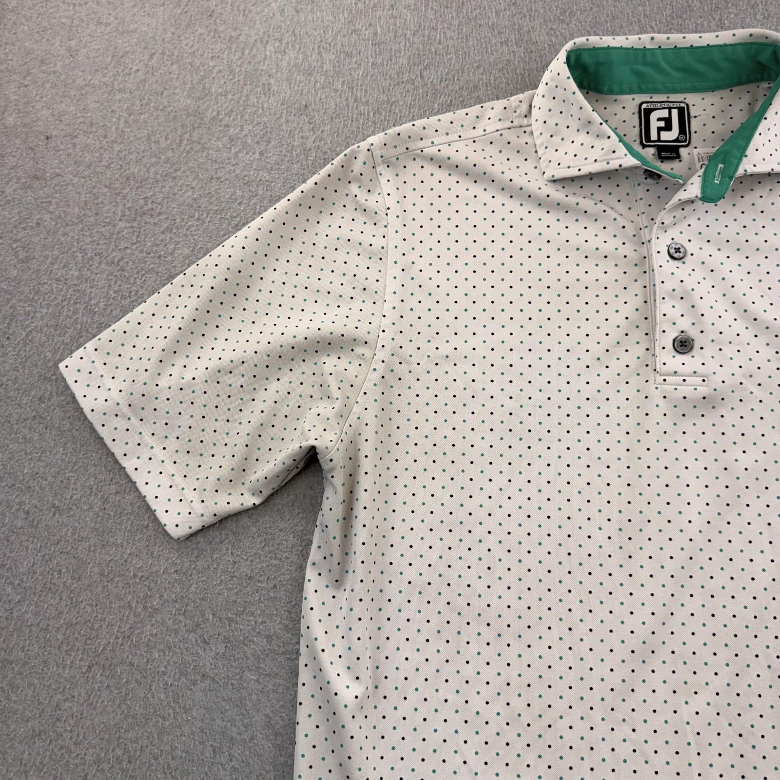 FootJoy Polo Mens Medium White Polka Dot Short Sleeve Rio Mar Golf Shirt