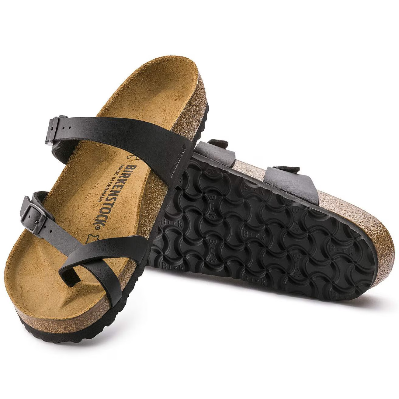 Birkenstock Mayari Birko-Flor Leather Women’s Toe Loop Sandals Wide Mocha/Black