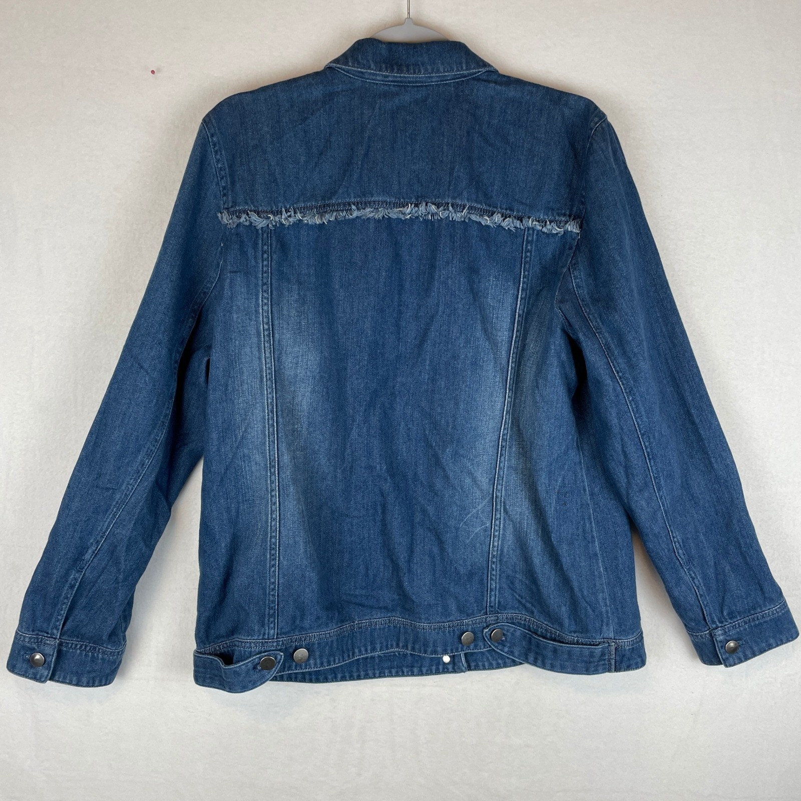 J. Jill Denim Jacket Womens Large Blue Cotton Frayed Trim Button Up WJT116751
