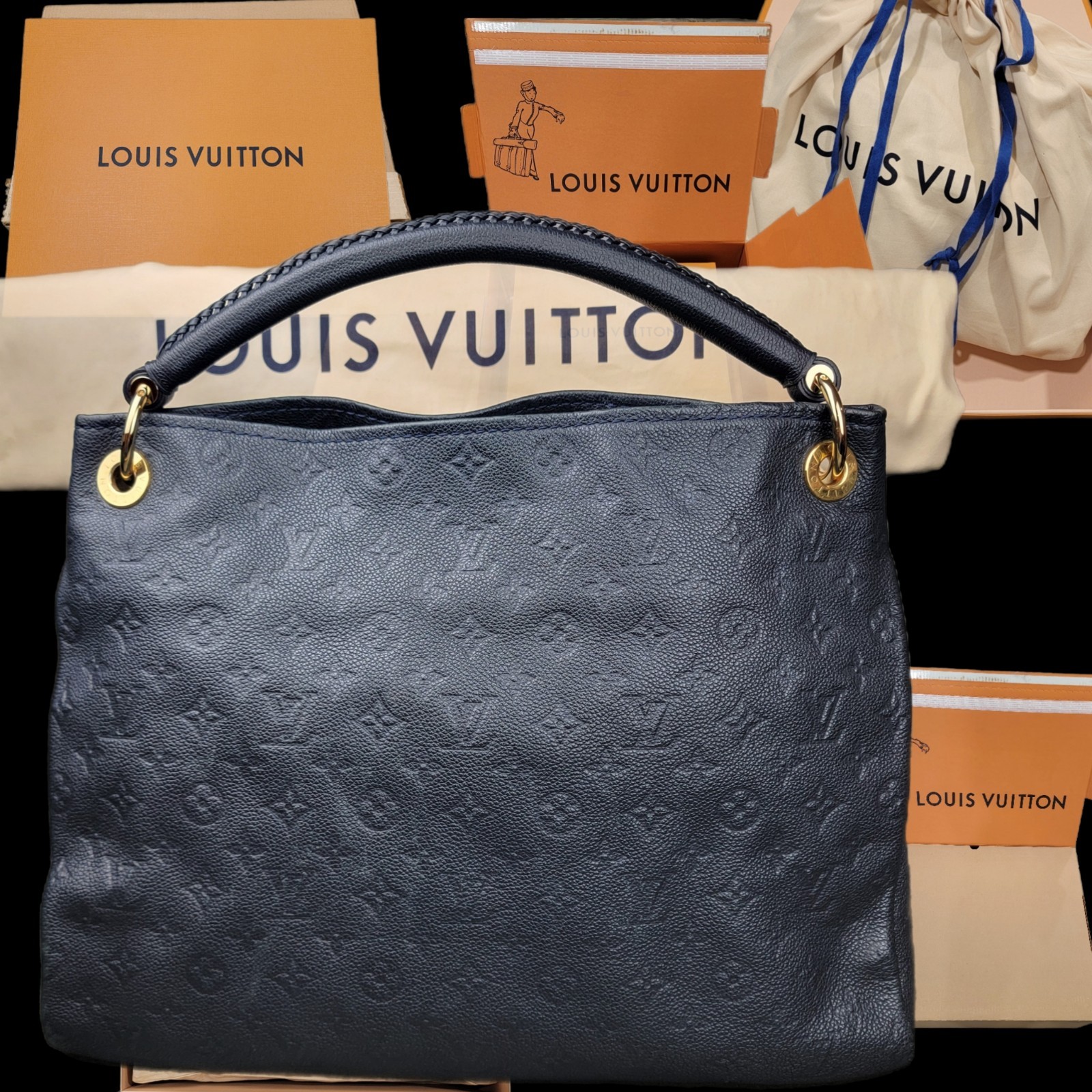 LOUIS VUITTON Artsy MM Monogram Empreinte Infini Blue Hand Bag Papers & Boxes