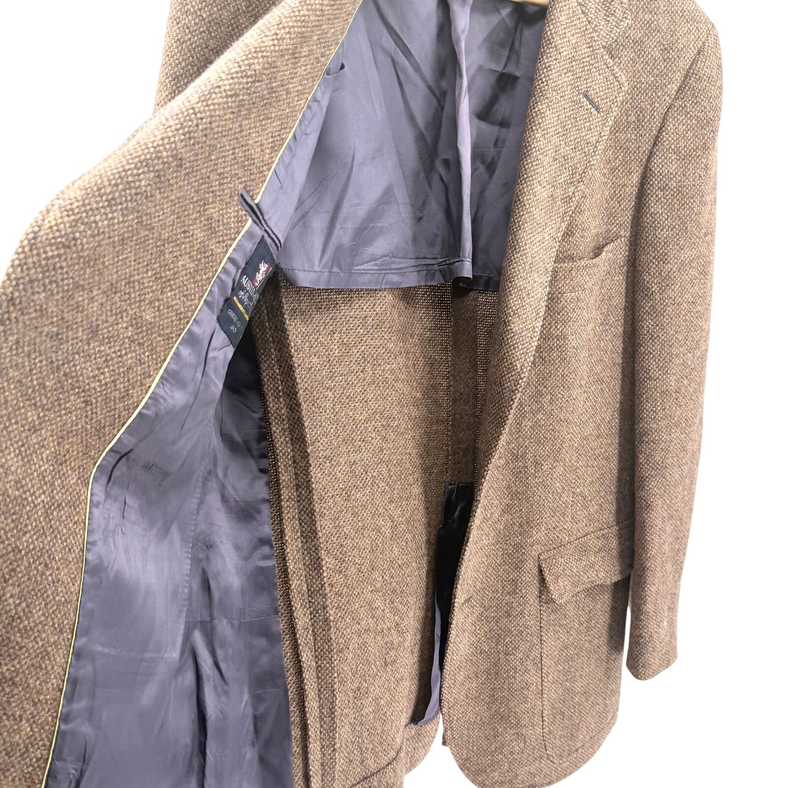 Vintage 80s Austin Reed Brown 100% Wool Tweed Suede Elbow Patch Blazer