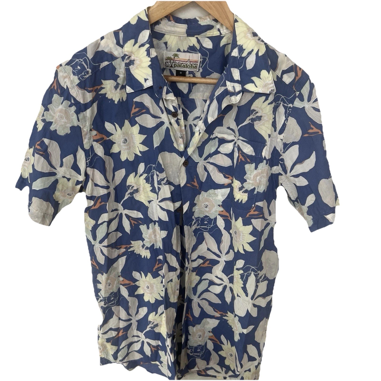PATALOHA (Patagonia) S/Sleeve blue Multic. Floral Print Cotton button-up Shirt.