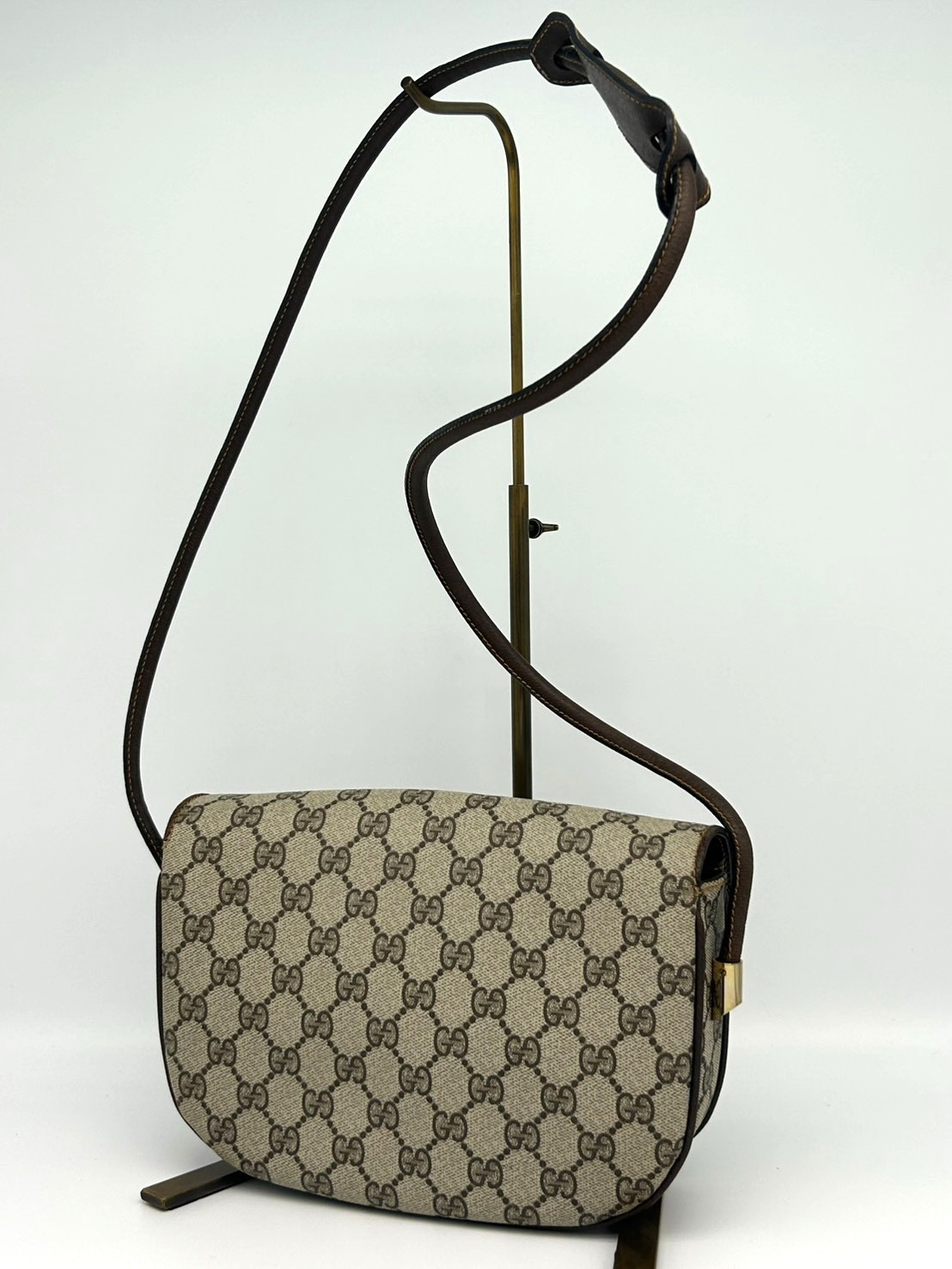 GUCCI Shoulder Bag GG Supreme Brown PVC Leather Vintage Authentic