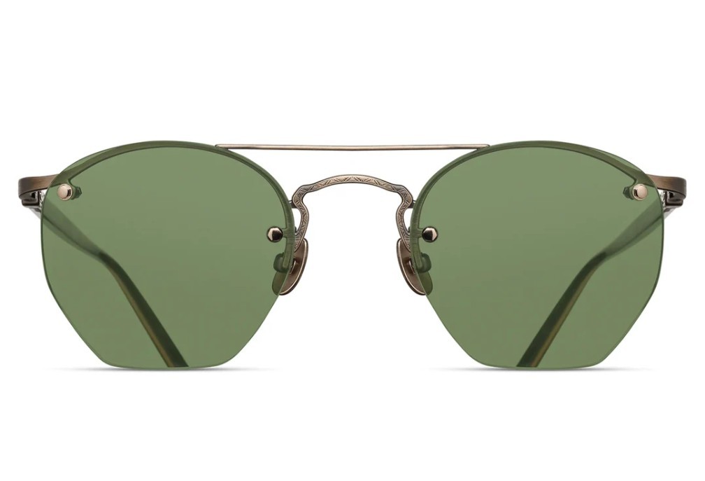 Men’s Geometric Rimless Sunglasses Gold Metal Frame Green Tinted Glass Lens