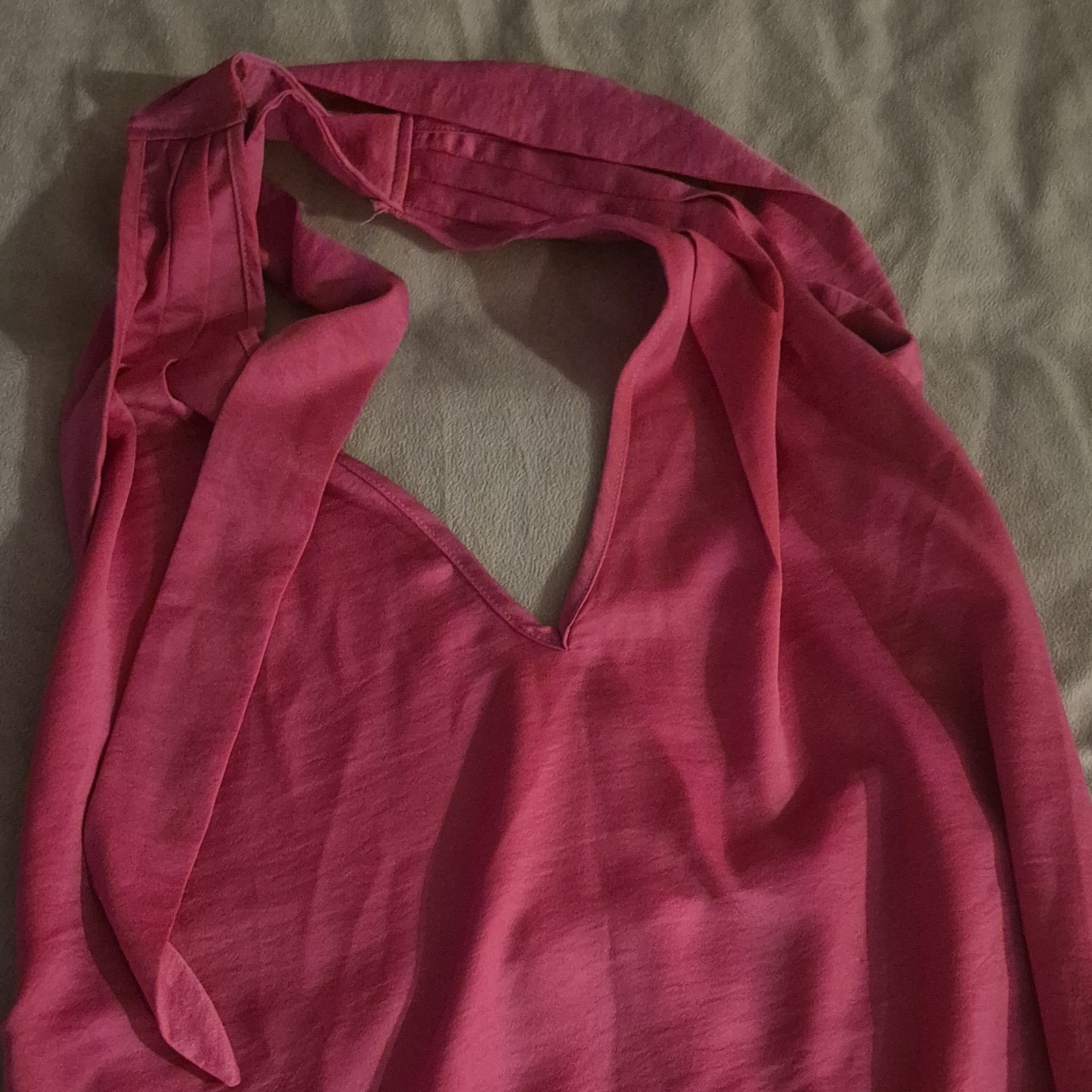 sheen Women’s Pink Solid V-Neck Halter Tie Sleeveless Tank Top M/L
