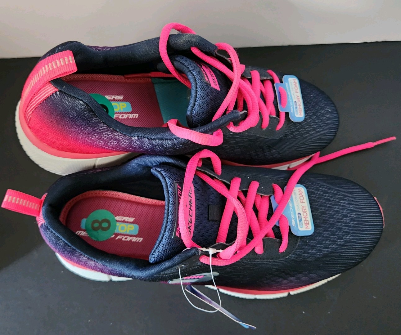 Skechers Dual Lite Gel Top w Memory Foam Soles Navy Pink Ombre Upper Womens Sz 8