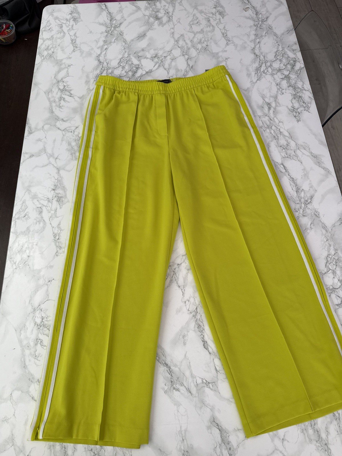 Marks & Spencer Trousers Size 16 Short Yellow Green Wide Leg