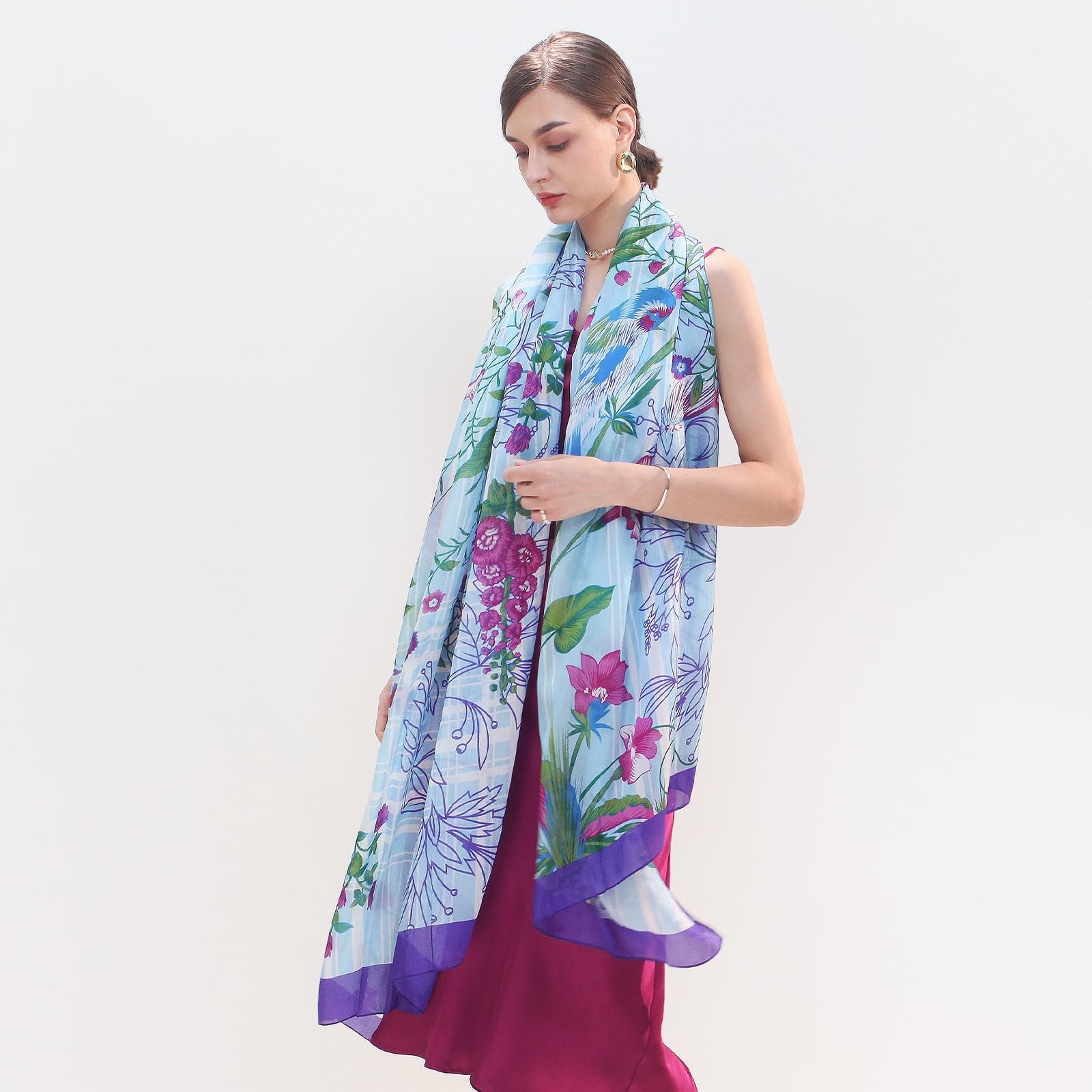 DANA XU 100% Mulberry Silk Pashmina Shawl for Women, 90″x43″ Wrap | Extra lar…