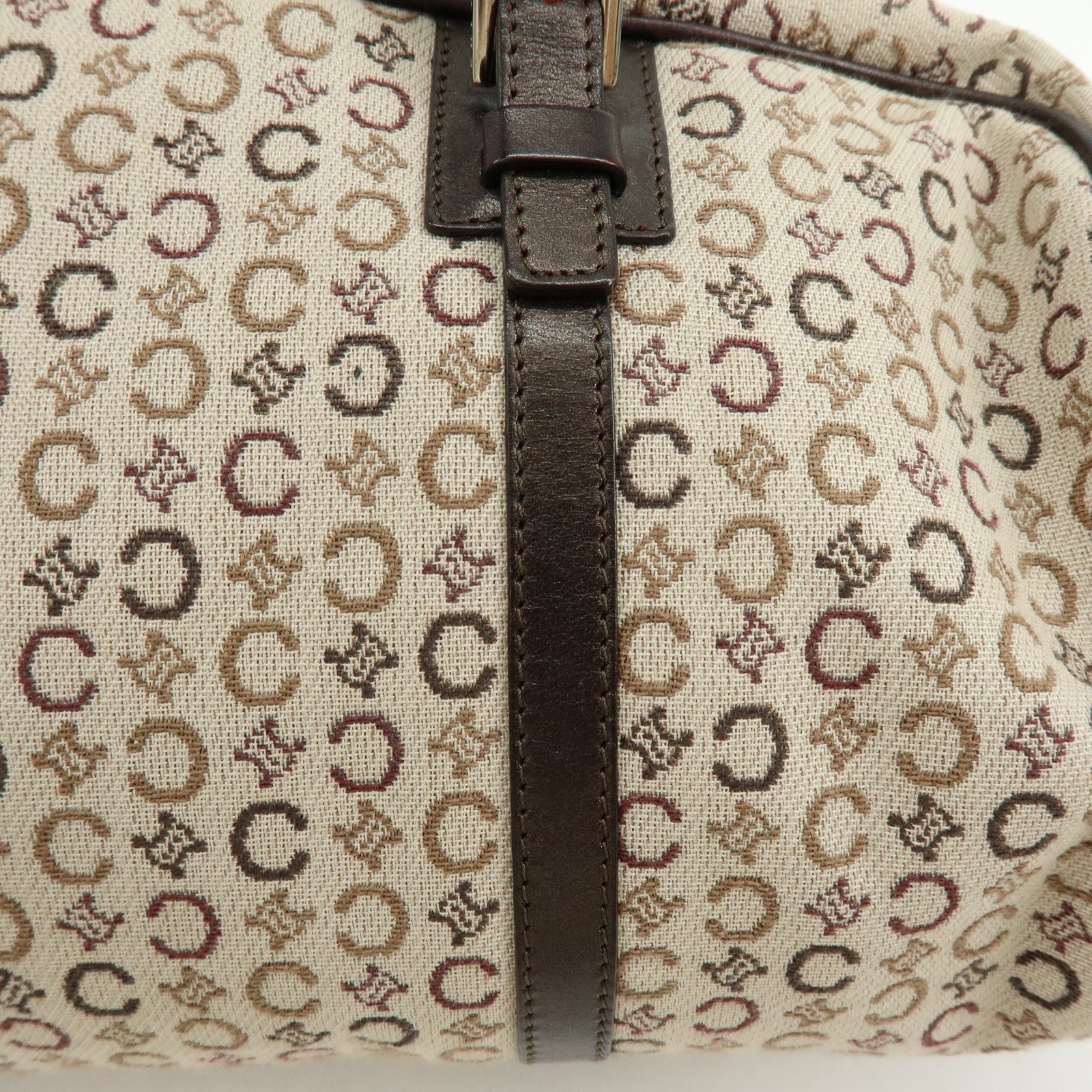 CELINE C Macadam Canvas Leather Hand Bag Boston Bag Beige Brown Auth Used F/S