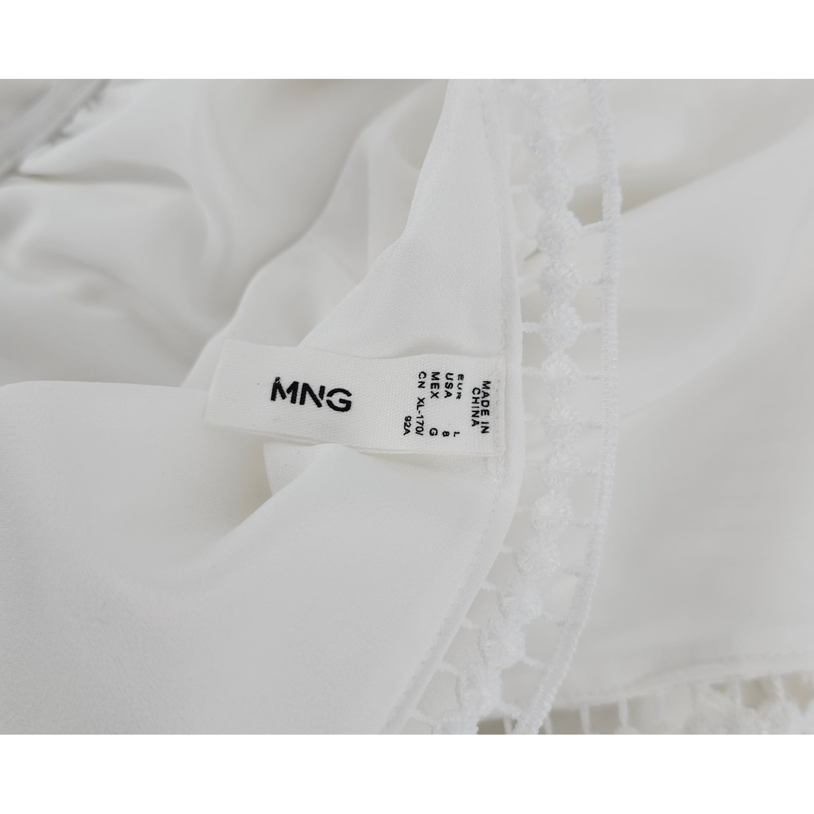 Mango MNG White Crochet Lace Trim Maxi Dress Surplice V-Neck Boho Summer Size 8