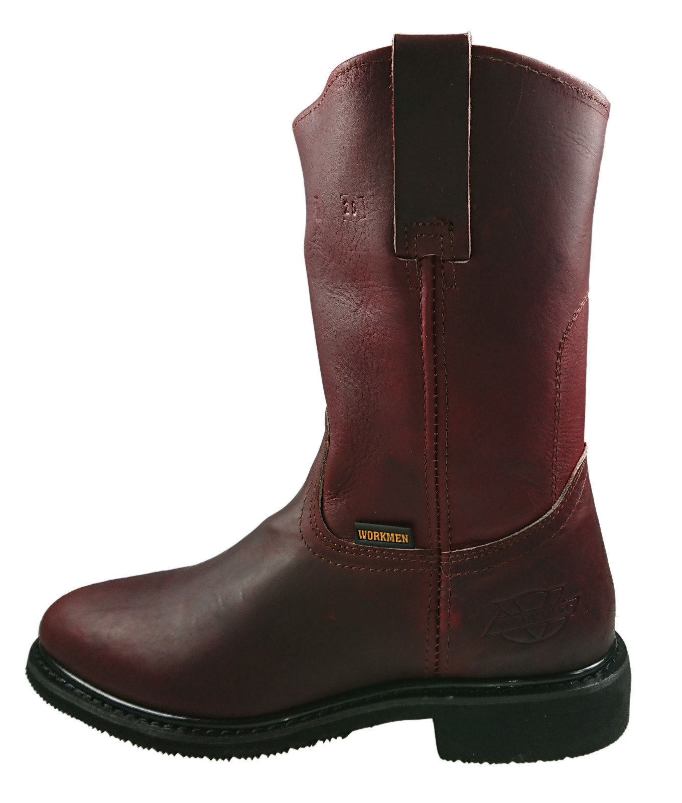 Men’s Genuine Leather Work Boots Pull On Cowboy Wine_Made in Mexico_100% Piel_