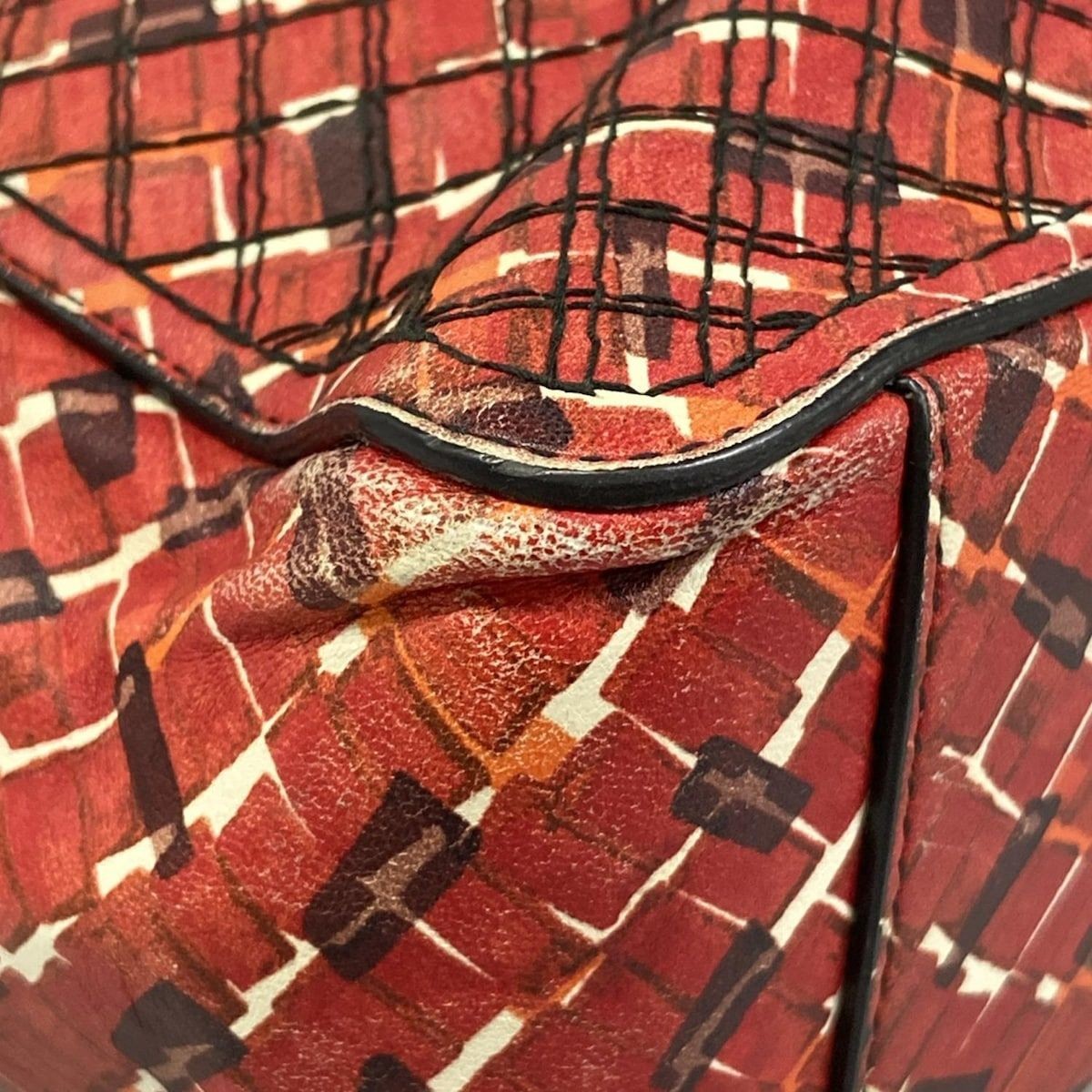 BOTTEGA VENETA Shoulder Bag Red x Dark Brown x Multi Chain Shoulder Stitch Leath