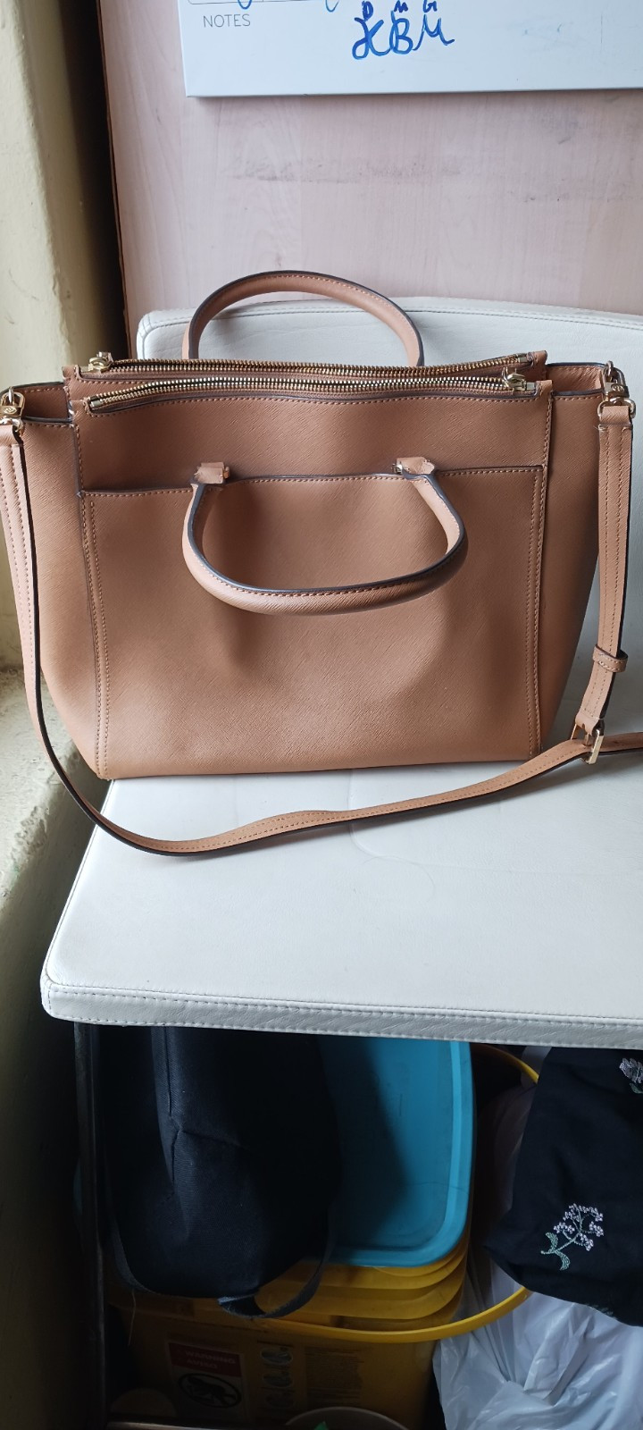 Tory Burch Robinson ToteBag York Triple Saffiano Leathe Compartment Camel Brown
