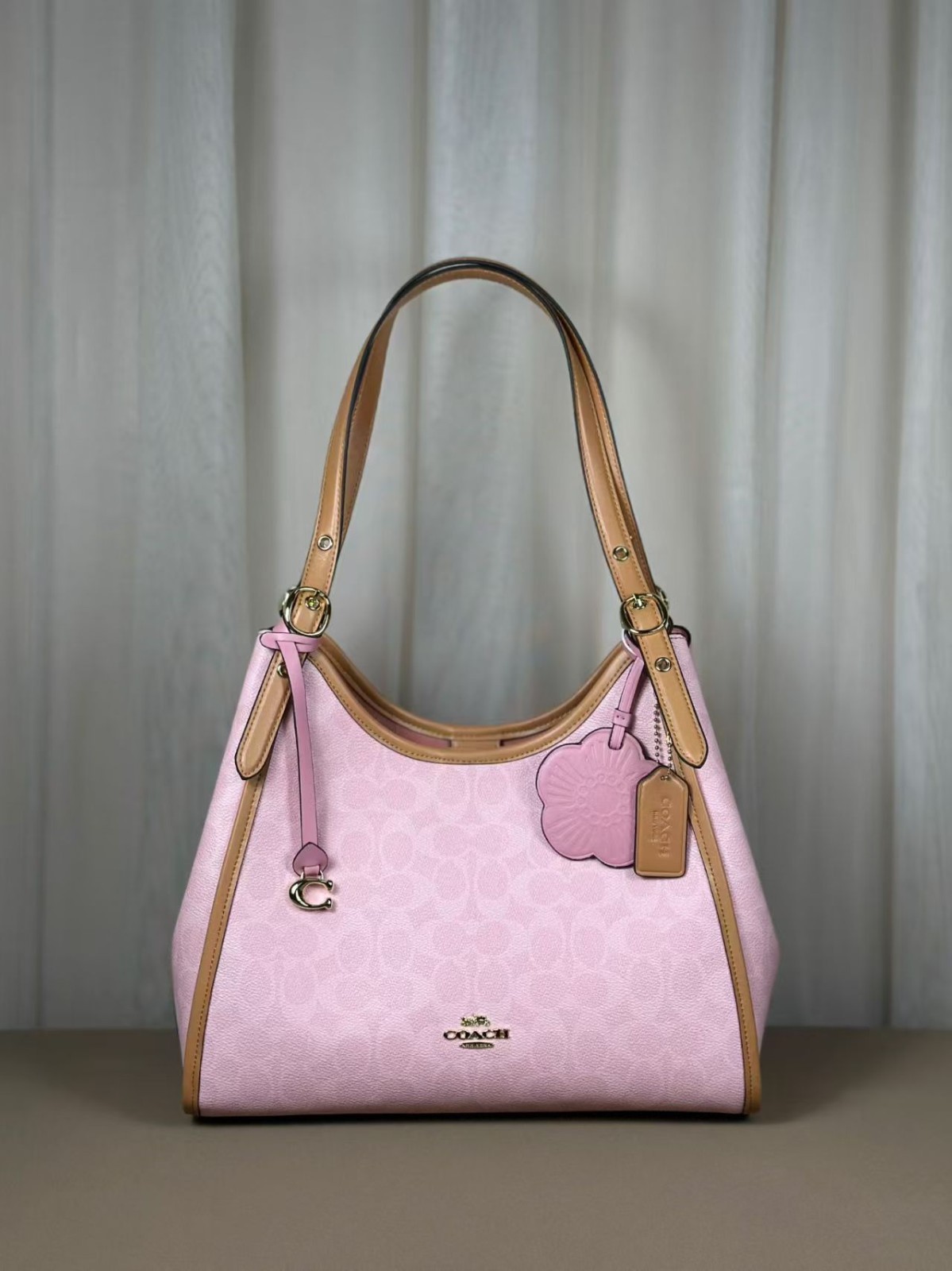 NWT Coach CEL13 Erin Shoulder Bag In Signature Canvas With Charms Powder Pink