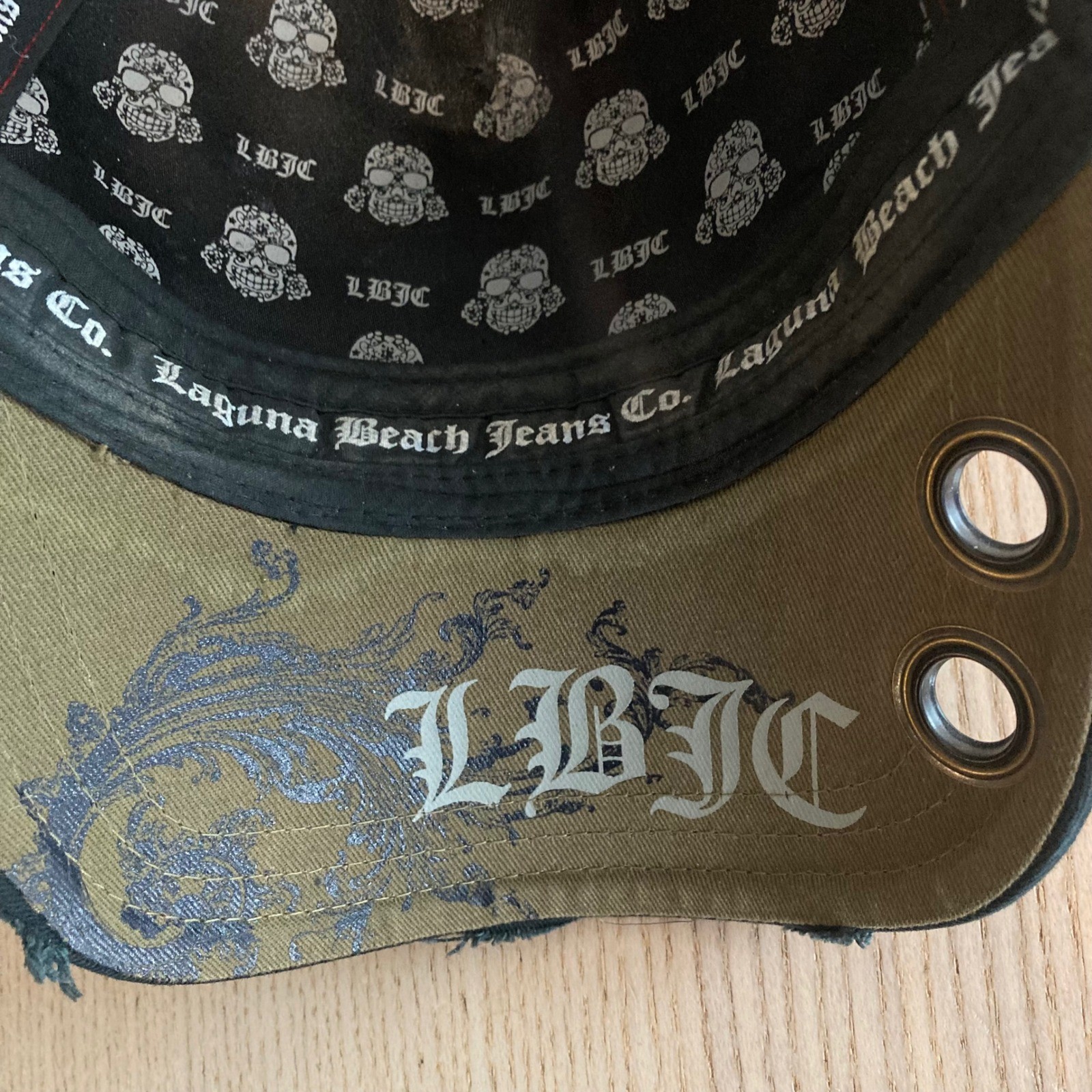 Laguna Beach Jean Co Hat Mens OS Cross Y2K Grunge Gothic Embroidered Distressed