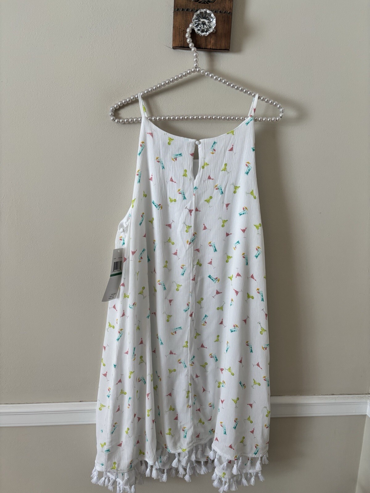 NWT Nina Leonard Womens Size Large White Sleeveless Dress Martini Drink Print