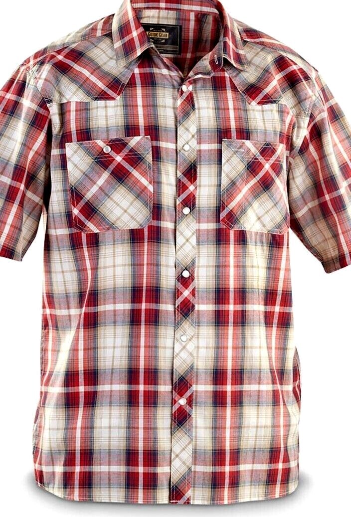 Men’s Western Shirt-Guide Gear -Snap Pocket-Rodeo-Plaid Shirt Casual-NWT