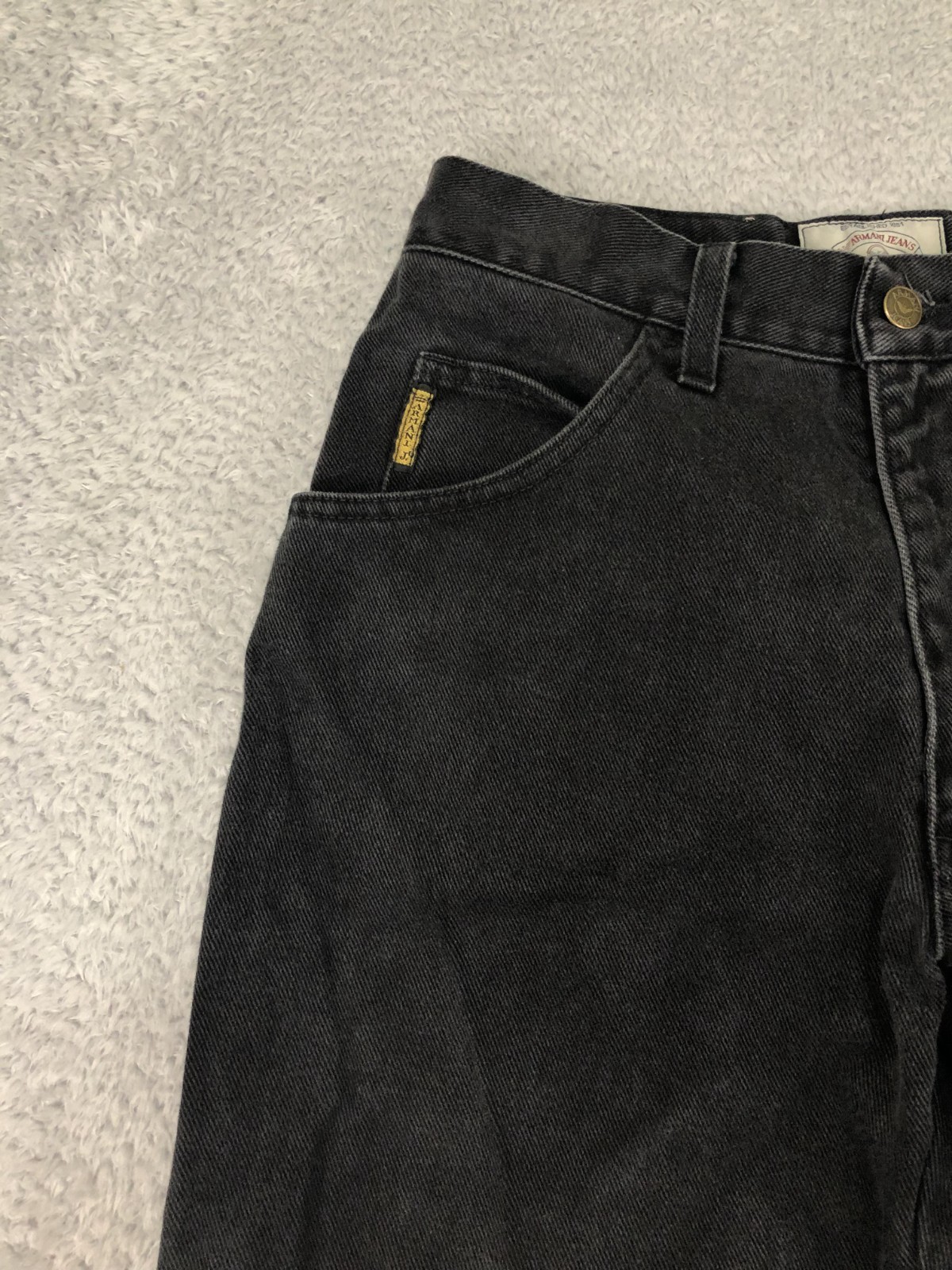 Armani Jeans Men 29×27 (Tag 31) Vintage Eco Stone Tapered Black Distressed *Flaw