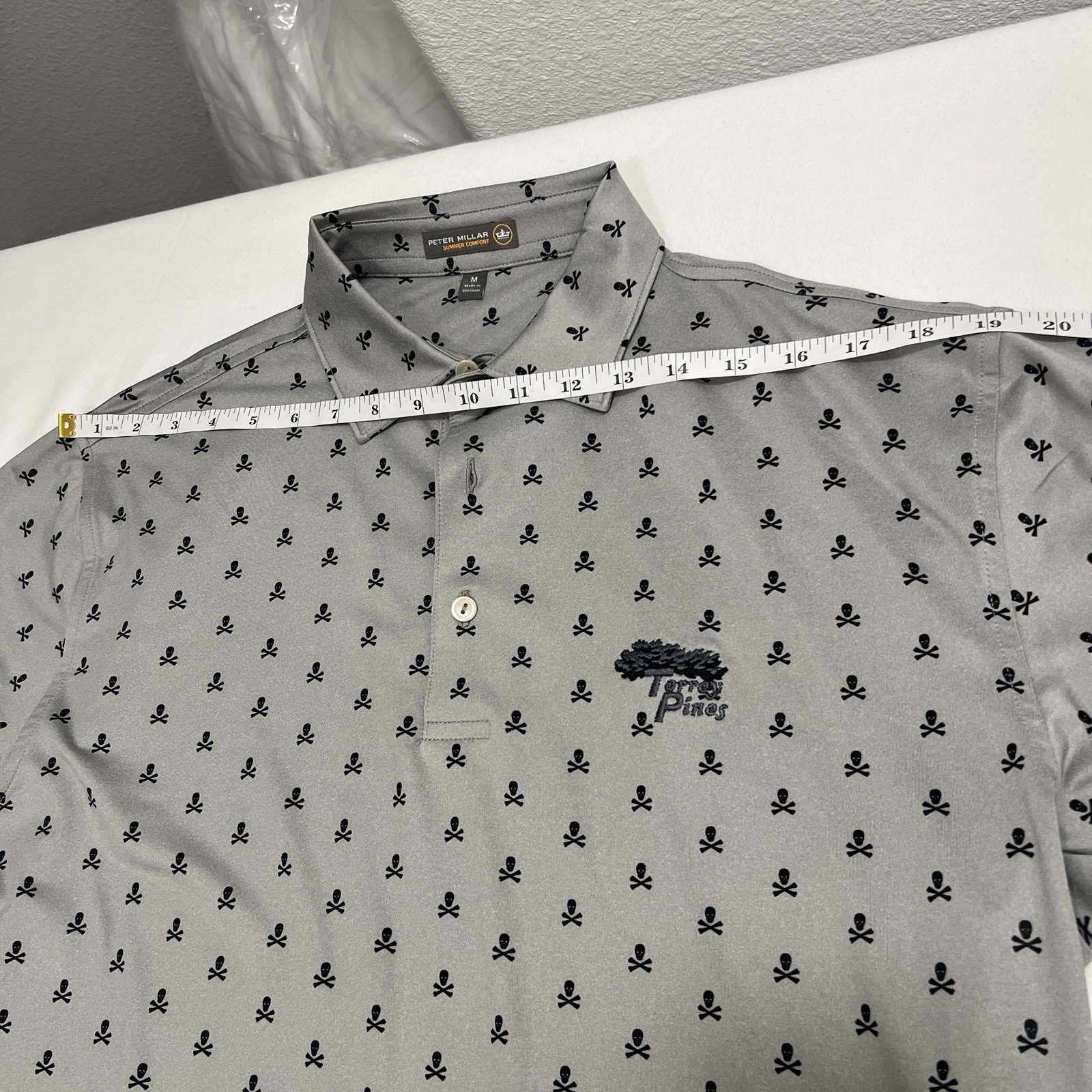 Peter Millar x Torrey Pines Summer Comfort Skulls Geo Polo Shirt Men’s M Gray