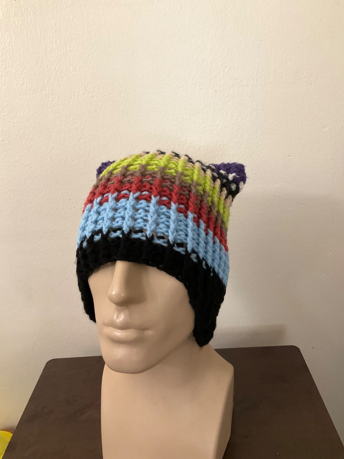 Crochet Beanie Hat Handmade crochet cat hat Unisex Multicolor one size