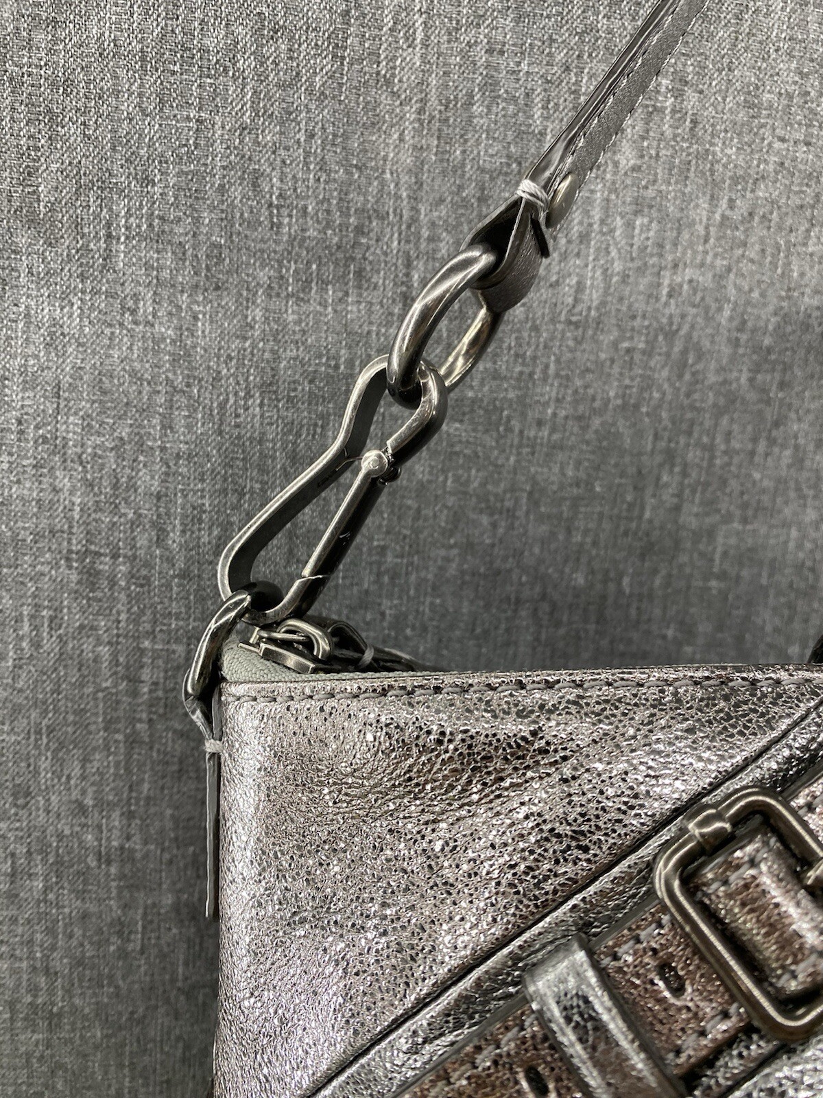 Coach Madison Sophia Leather Metallic Silver Pink Accents Satchel Shoulder Bag