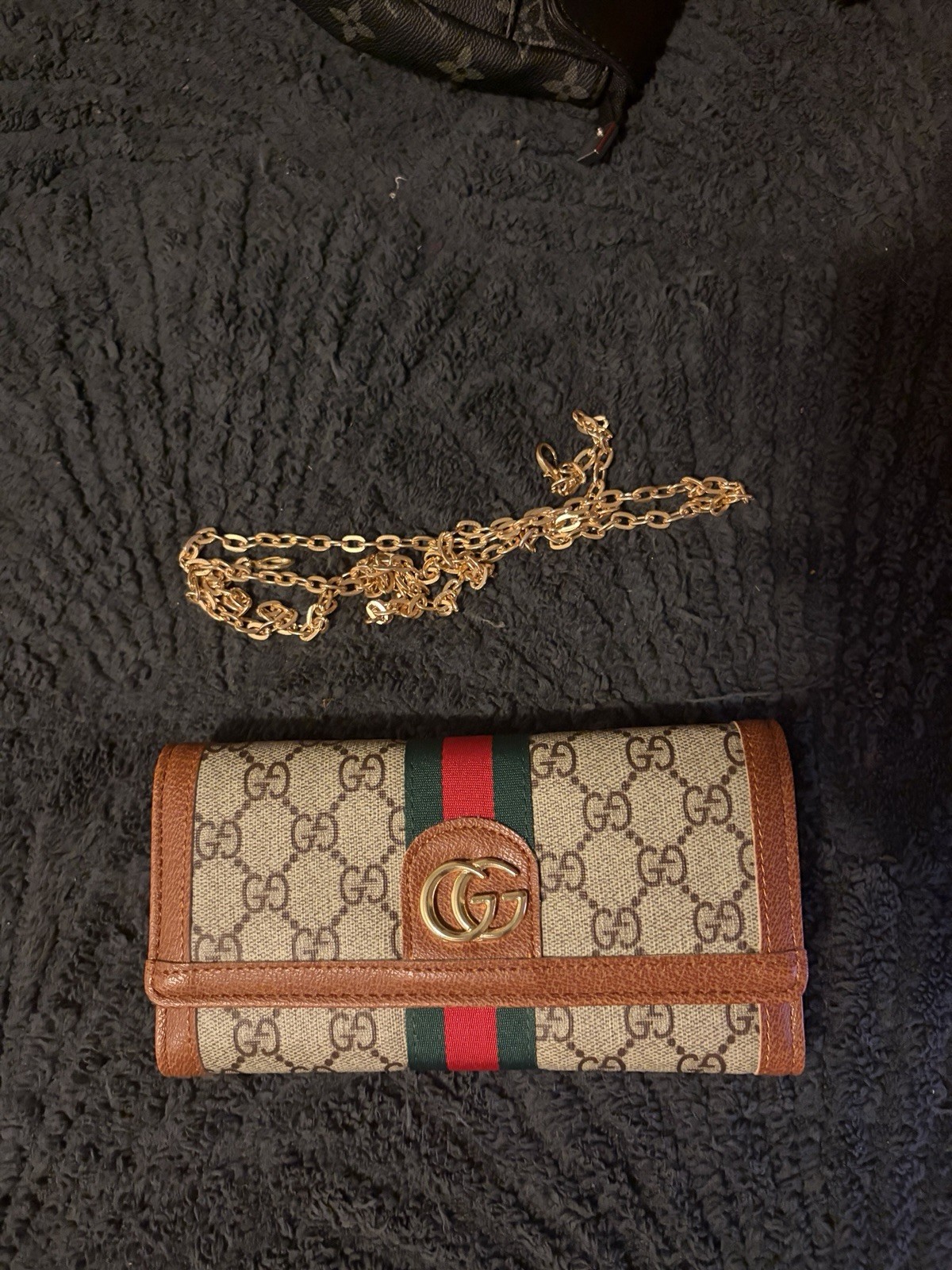 GG Monogram Wallet Crossbody with Gold Chain Used Once Or Twice Excellent Cond