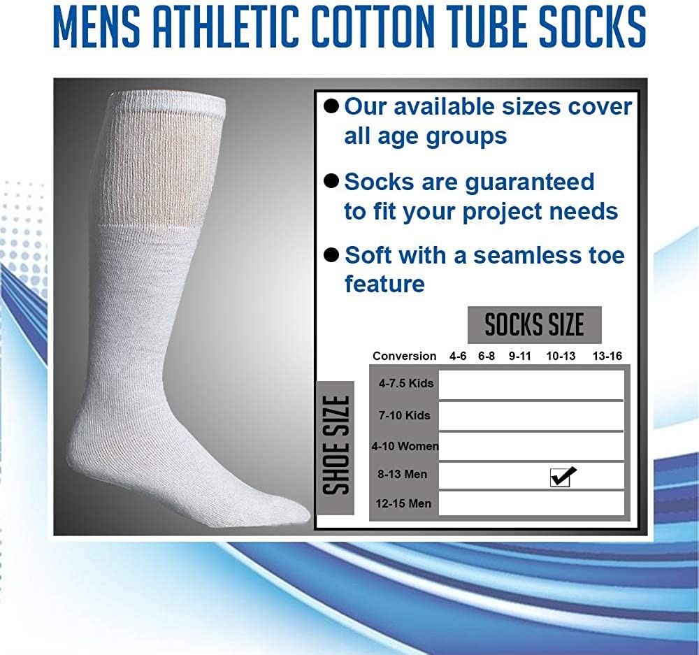 36 Pairs Of Yacht & Smith Men’s Long Cotton Sport Tube Socks, Size 10-13
