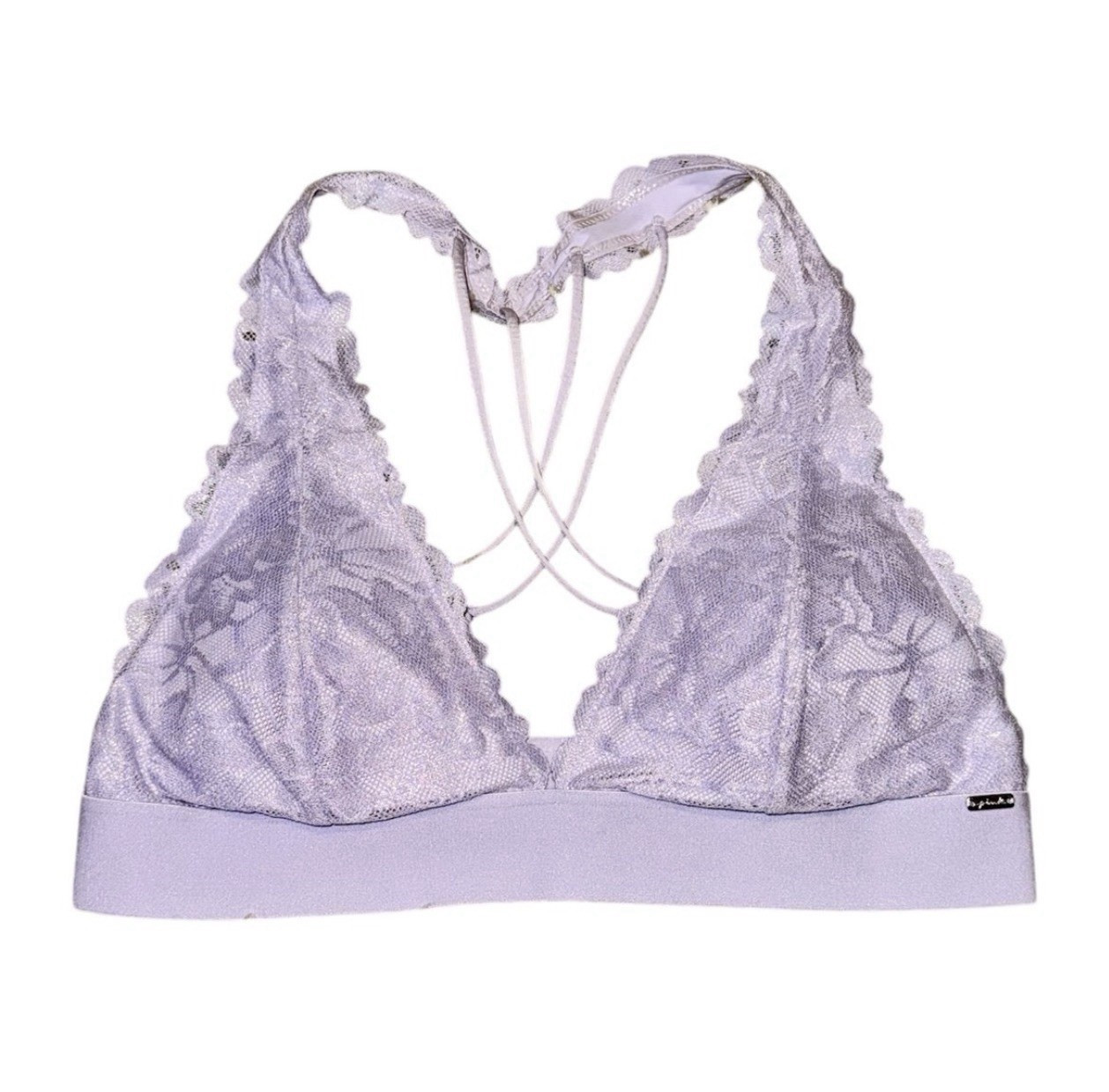 PINK Purple Floral Lace Racerback Bralette Bra M Wireless Hook & Eye