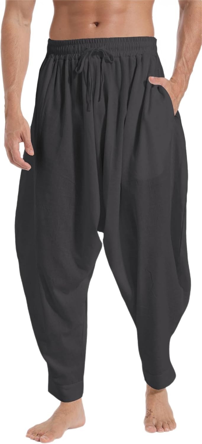 Men’s Harem Pants Baggy Casual Elastic Waist Drawstring Boho Hippie Lounge
