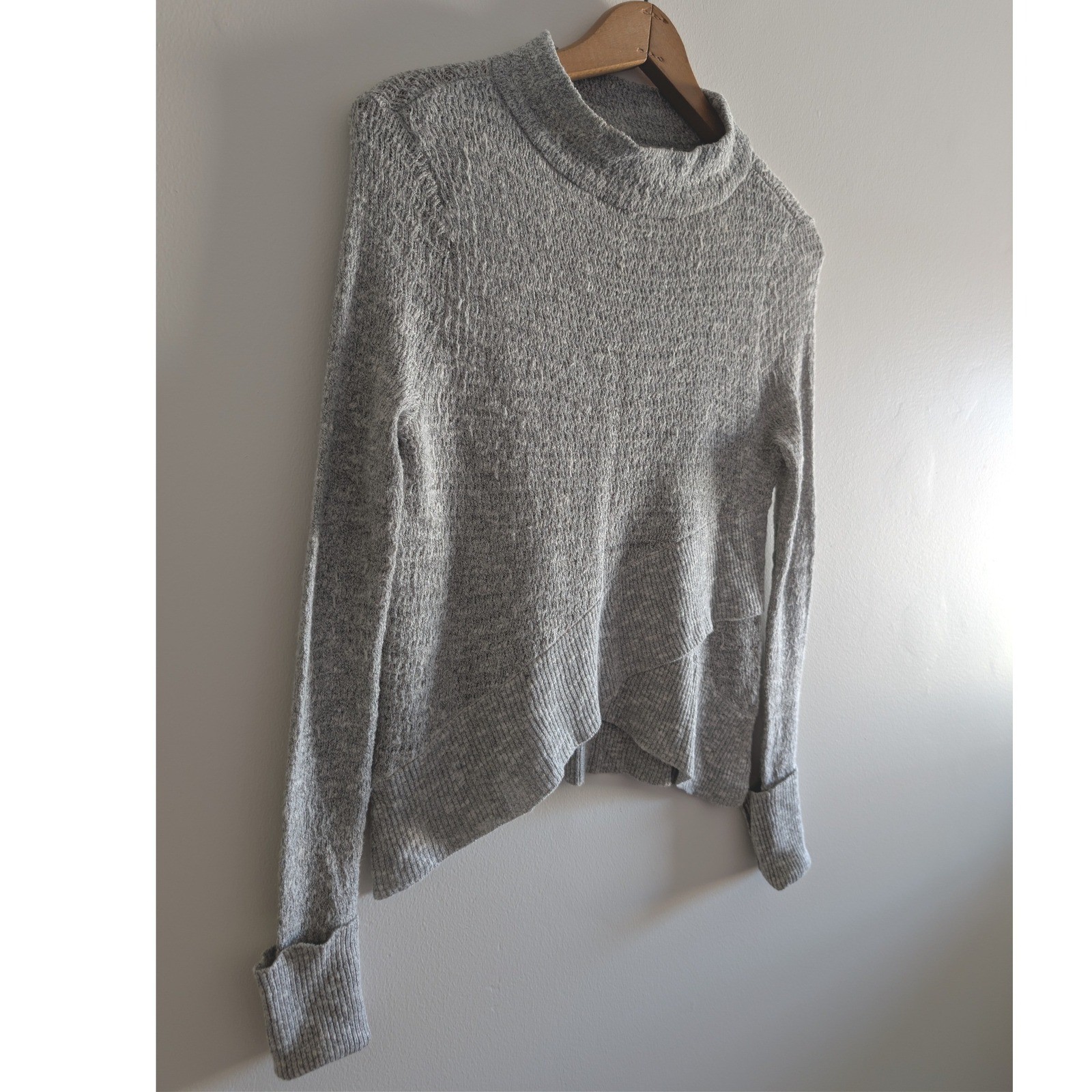 Free People Grey Marled Crossover Tulip Hem Mock Neck Sweater Womens XS