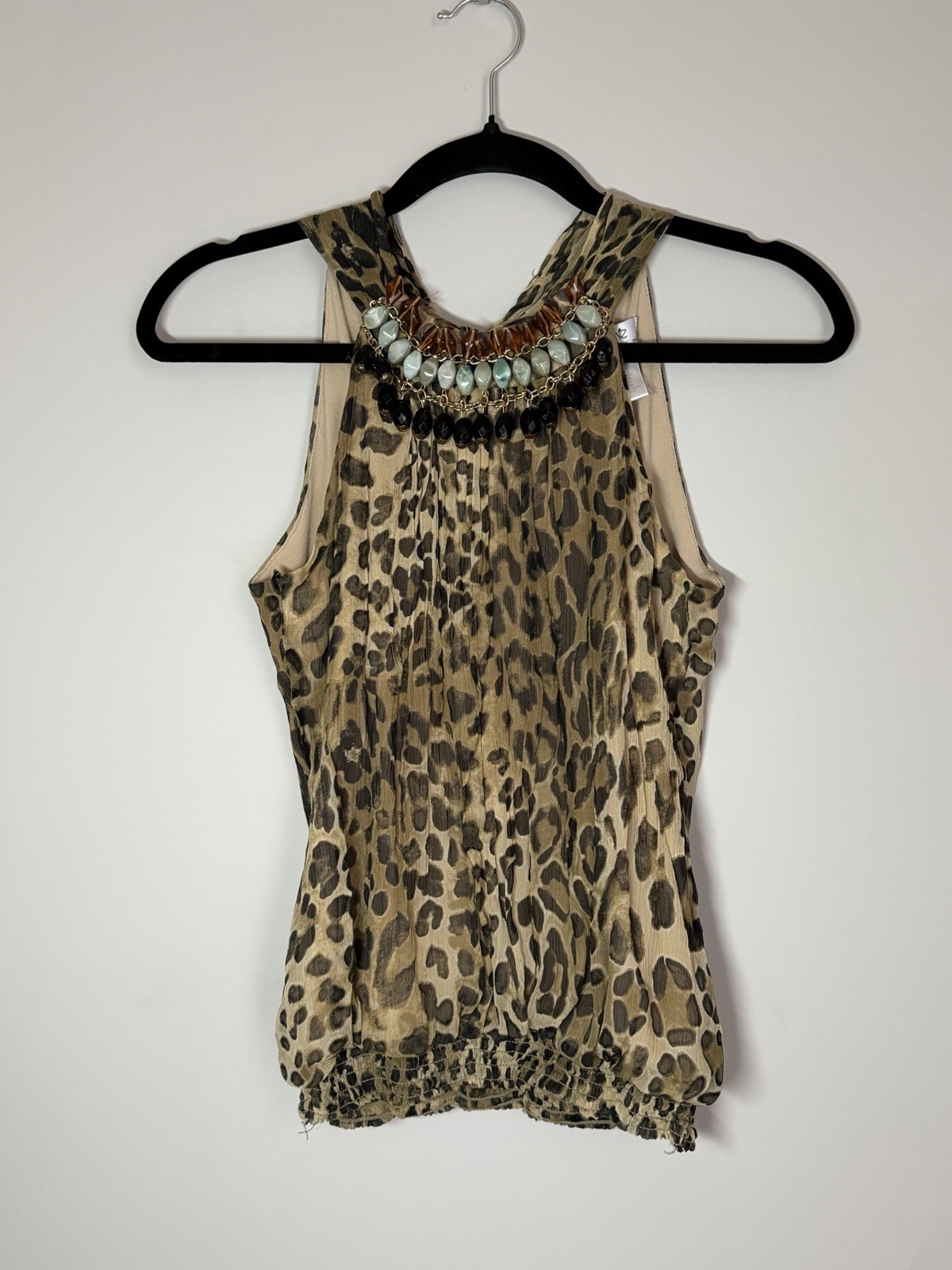Vintage Y2K Caché Style Beaded Leopard Print Halter Blouse Top size XS