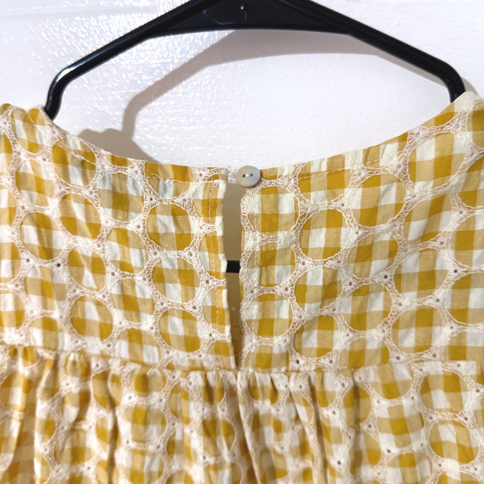 Boho Chic Lovely Lemon Yellow Gingham Eyelet Tiered Mini Dress XS NWT XS
