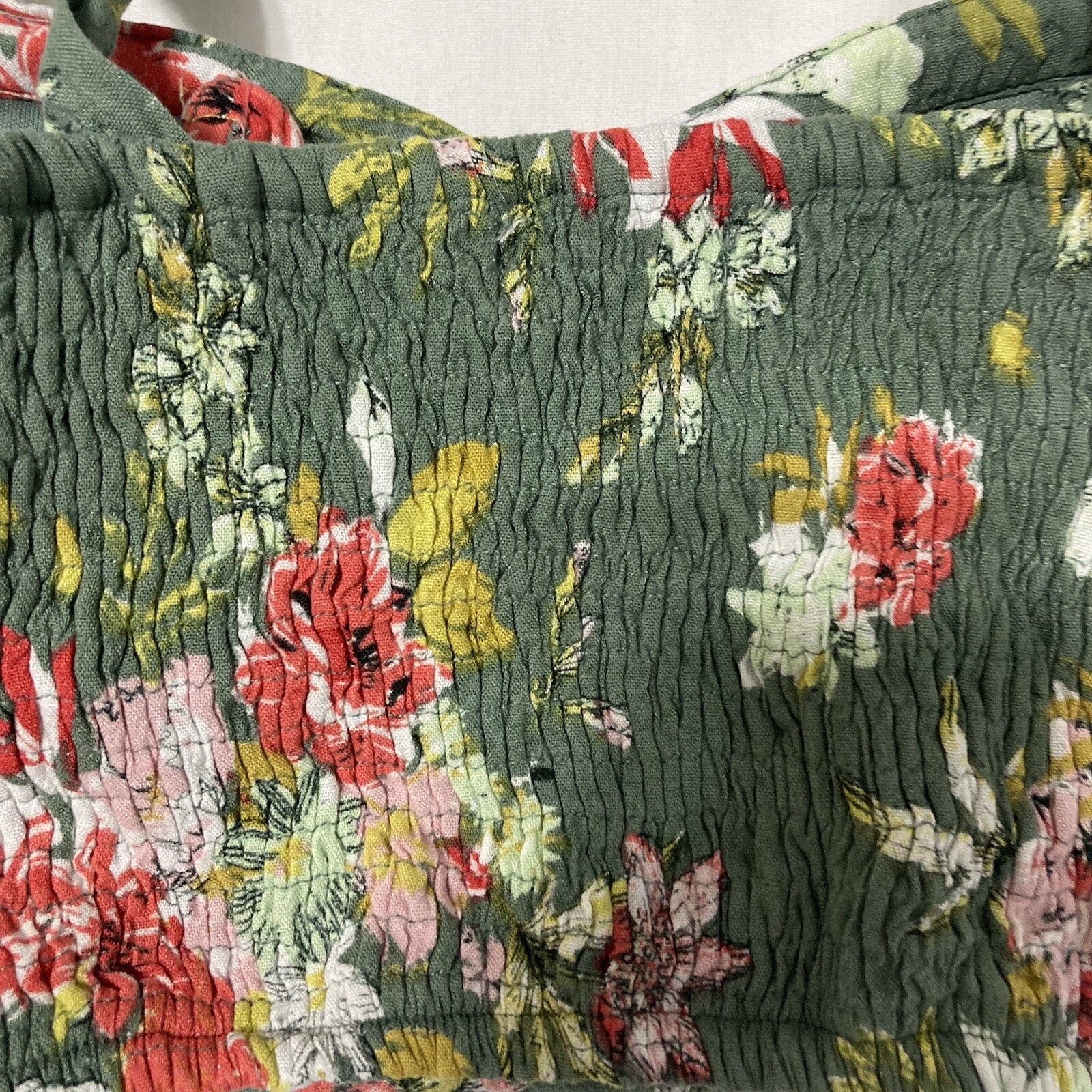 BOG Collective Sz XS Floral Bustier Crop Top Gathered Stretchy Adjustable Straps