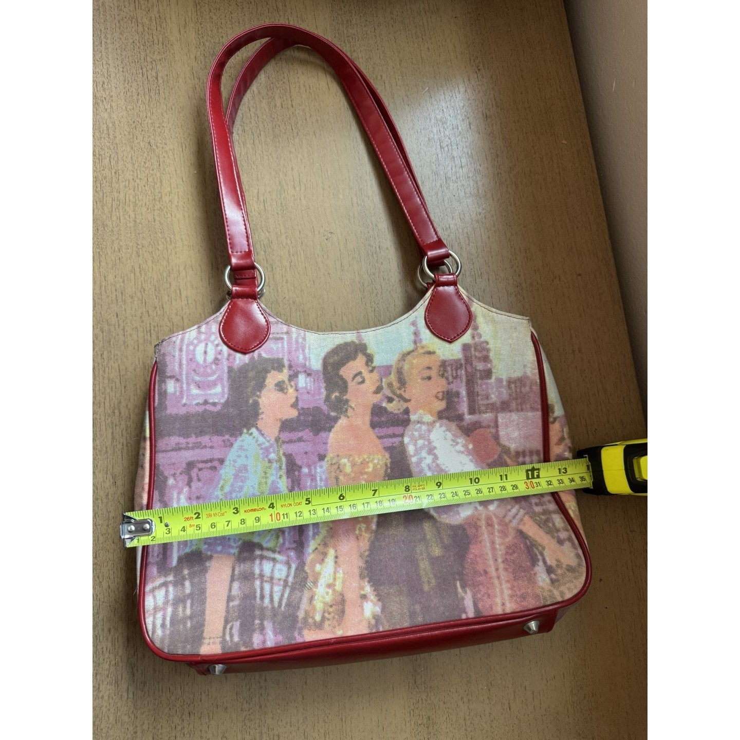 Vintage Style Graphic Sequin Glamour Girls Shoulder Bag Red Trim Retro Kitsch