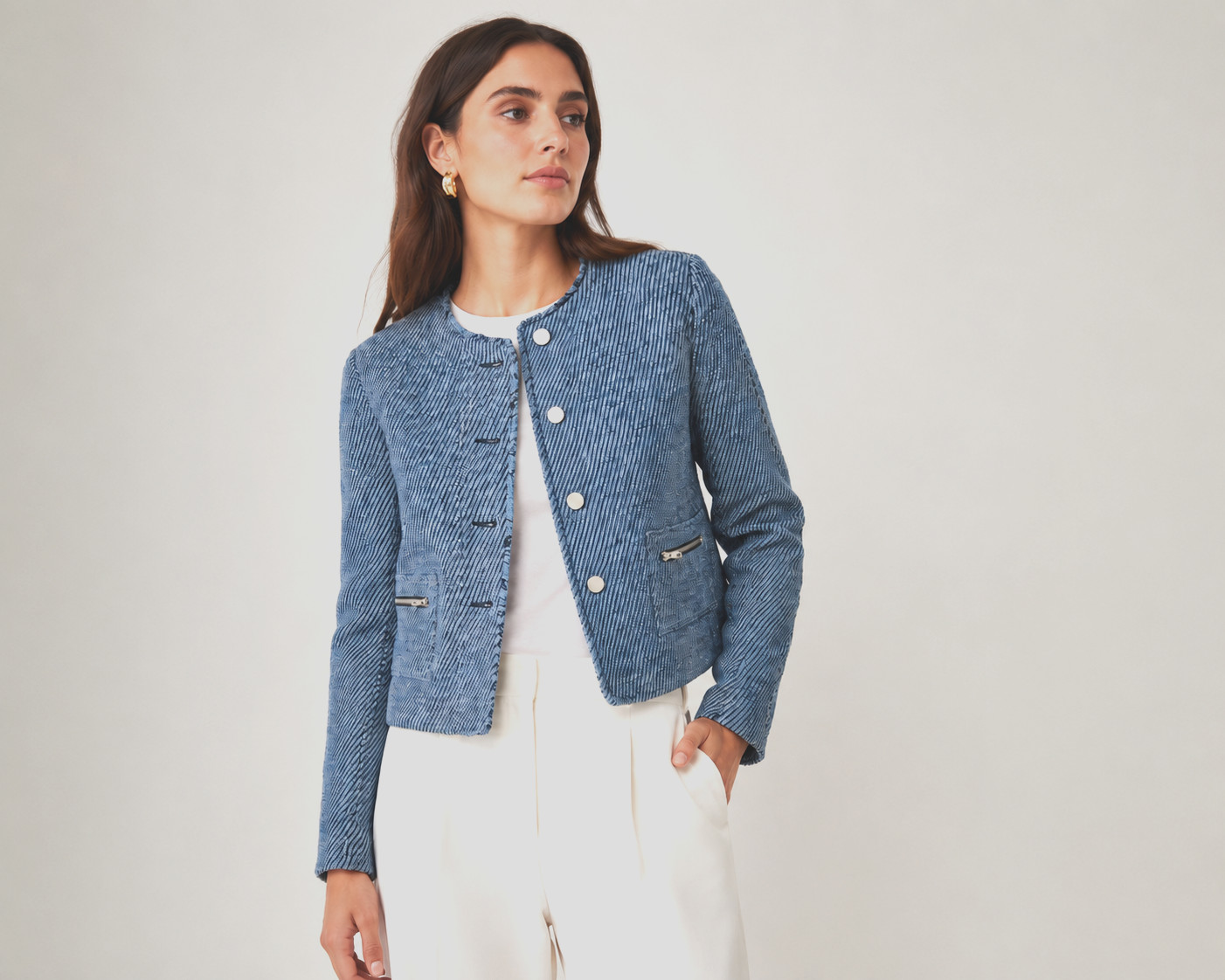 Sandro Paris Women’s Textured Cropped Jacket Blue Size S 1 FR Elegant Blazer