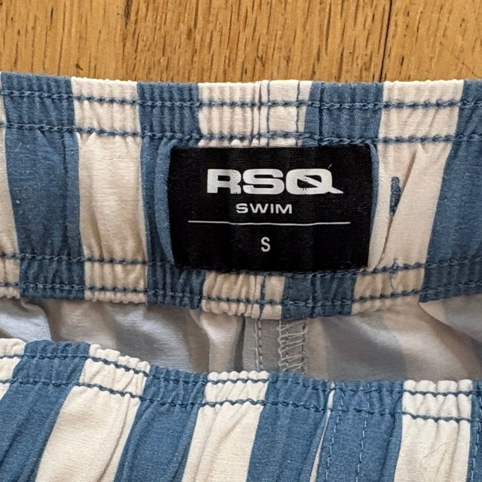 RSQ Navy and White Vertical Stripe Swim Trunks