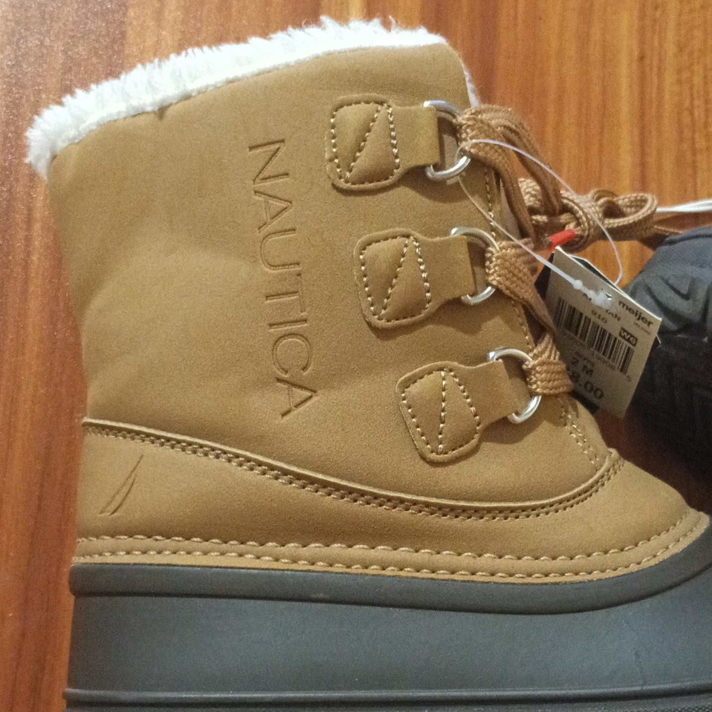 Nautica Ayce Youth Boys Snow Boots Tan/Gray Lace Up Faux Fur Lined Size 2M