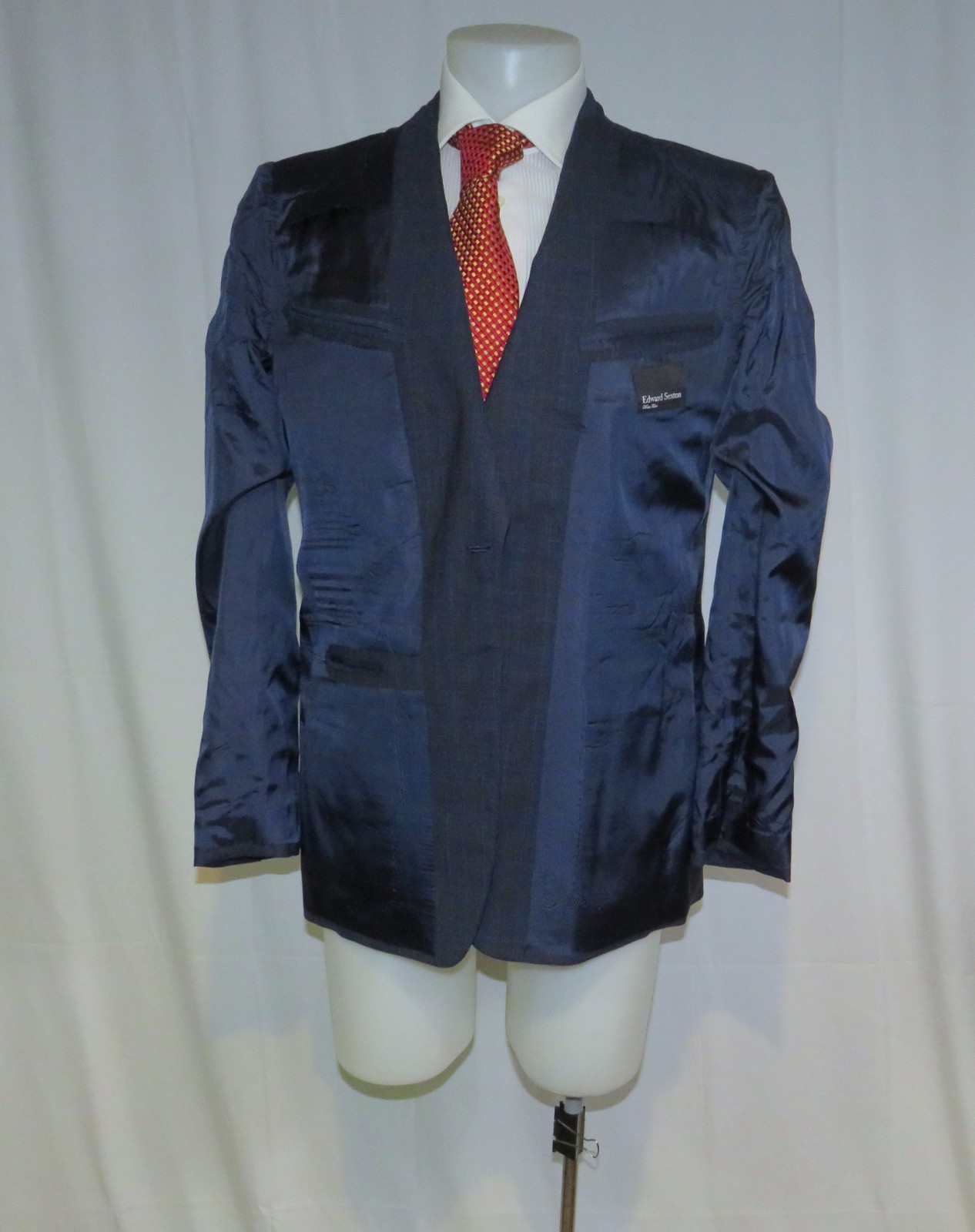 Edward Sexton Bespoke Savile Row Blue Subtle Plaid One Button Sport Coat 40L