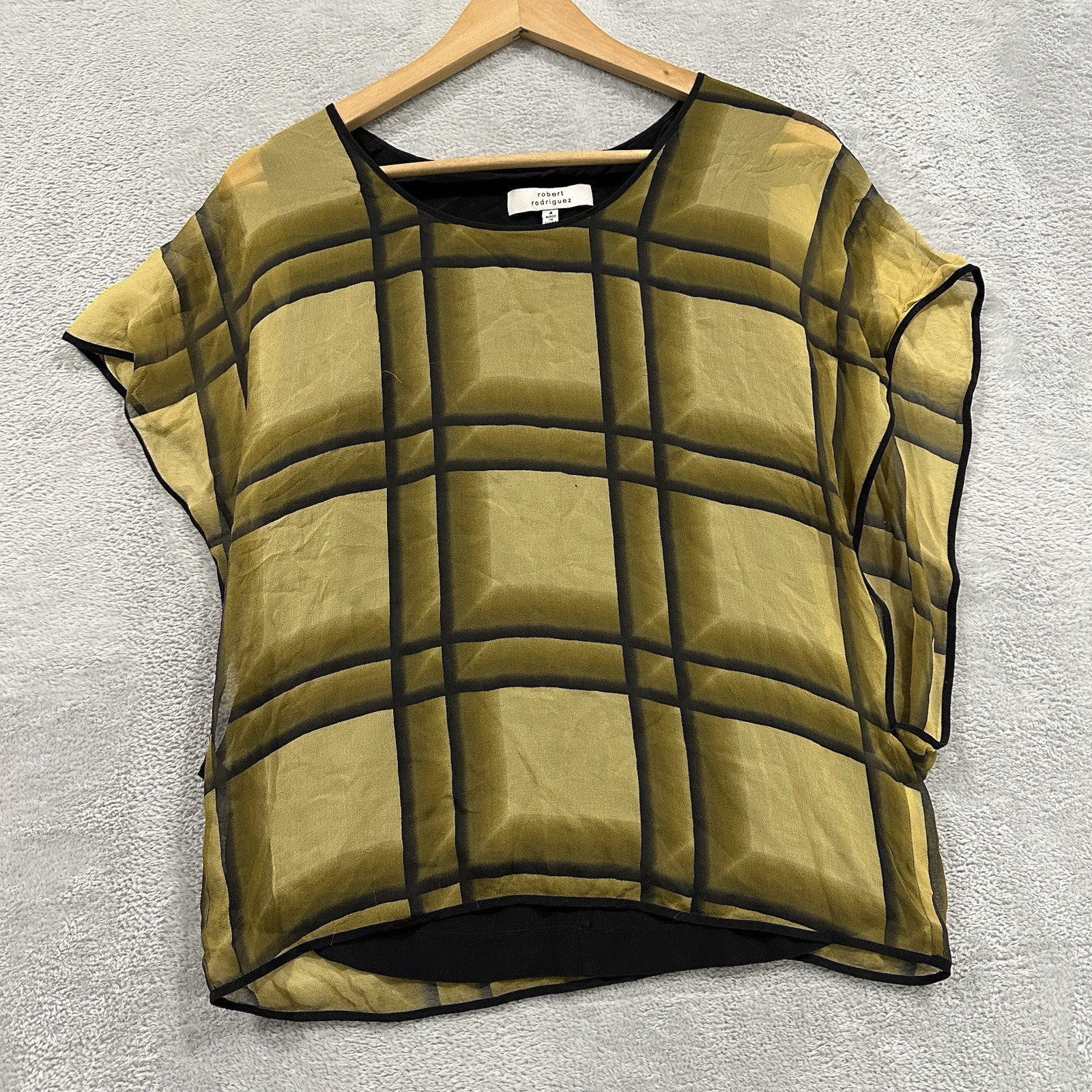 Robert Rodriguez Top Women’s 4 100% Silk Blouse Striped Black Yellow Light